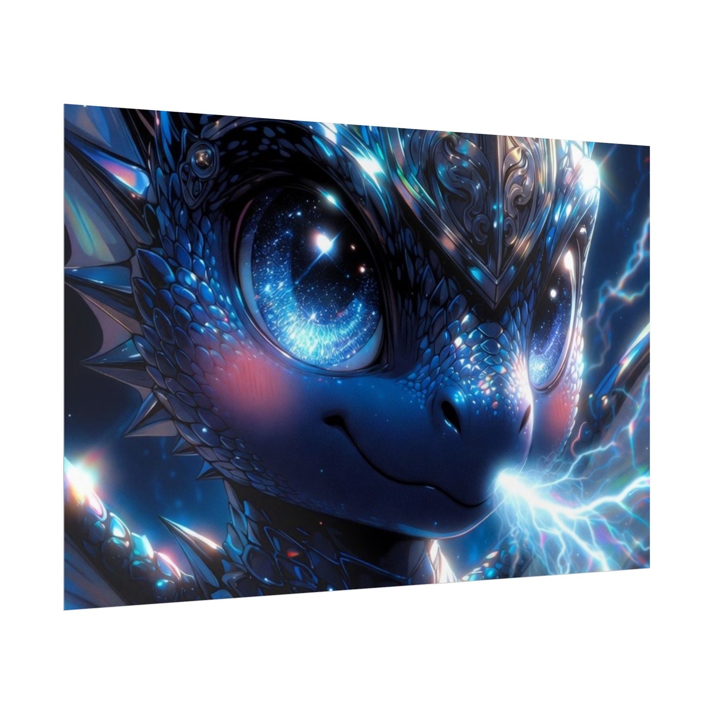 Shiny Blue Dragon Rolled Poster — Cute Electric Fantasy Wall Art