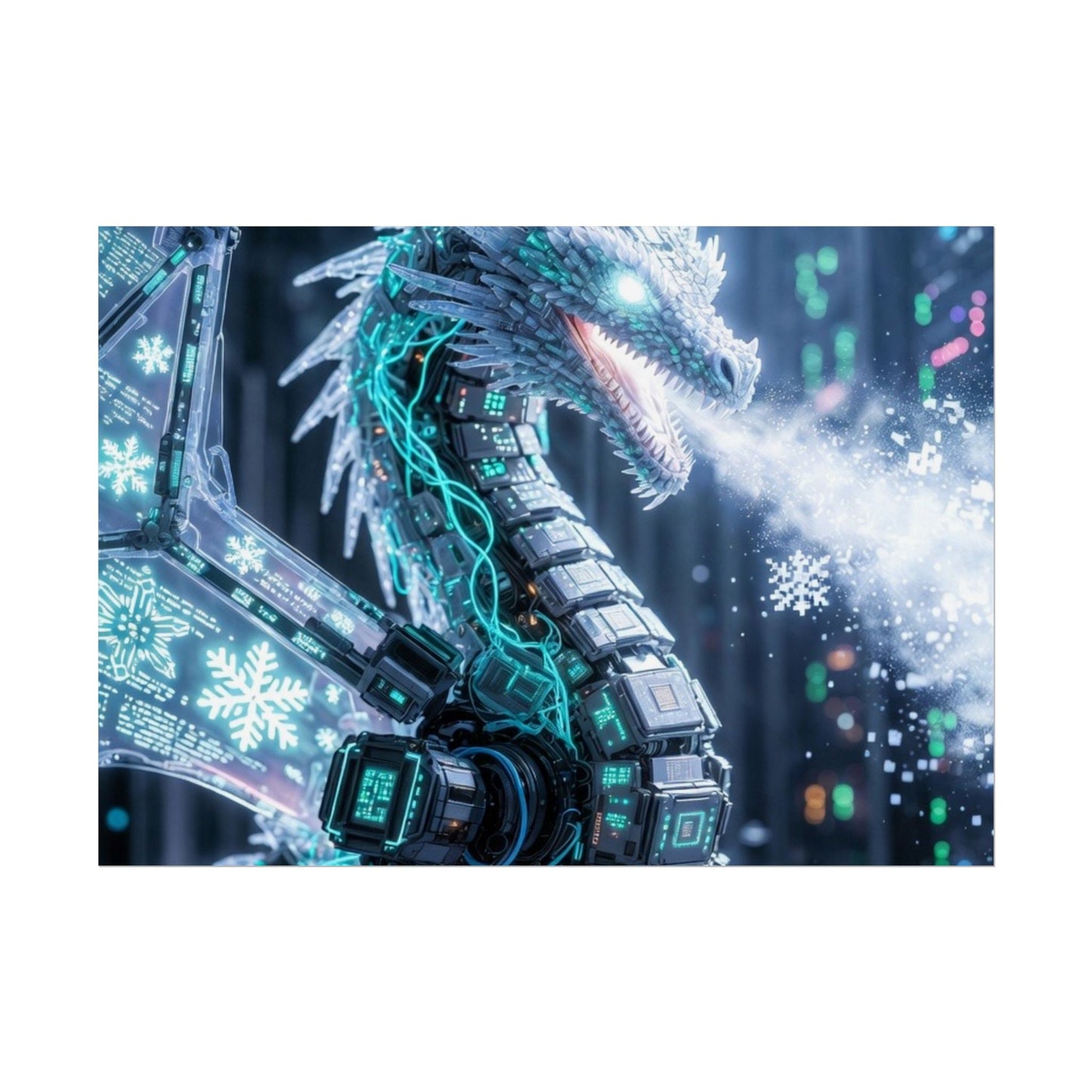 Rolled Poster — Cyber Ice Dragon Fantasy Art Print