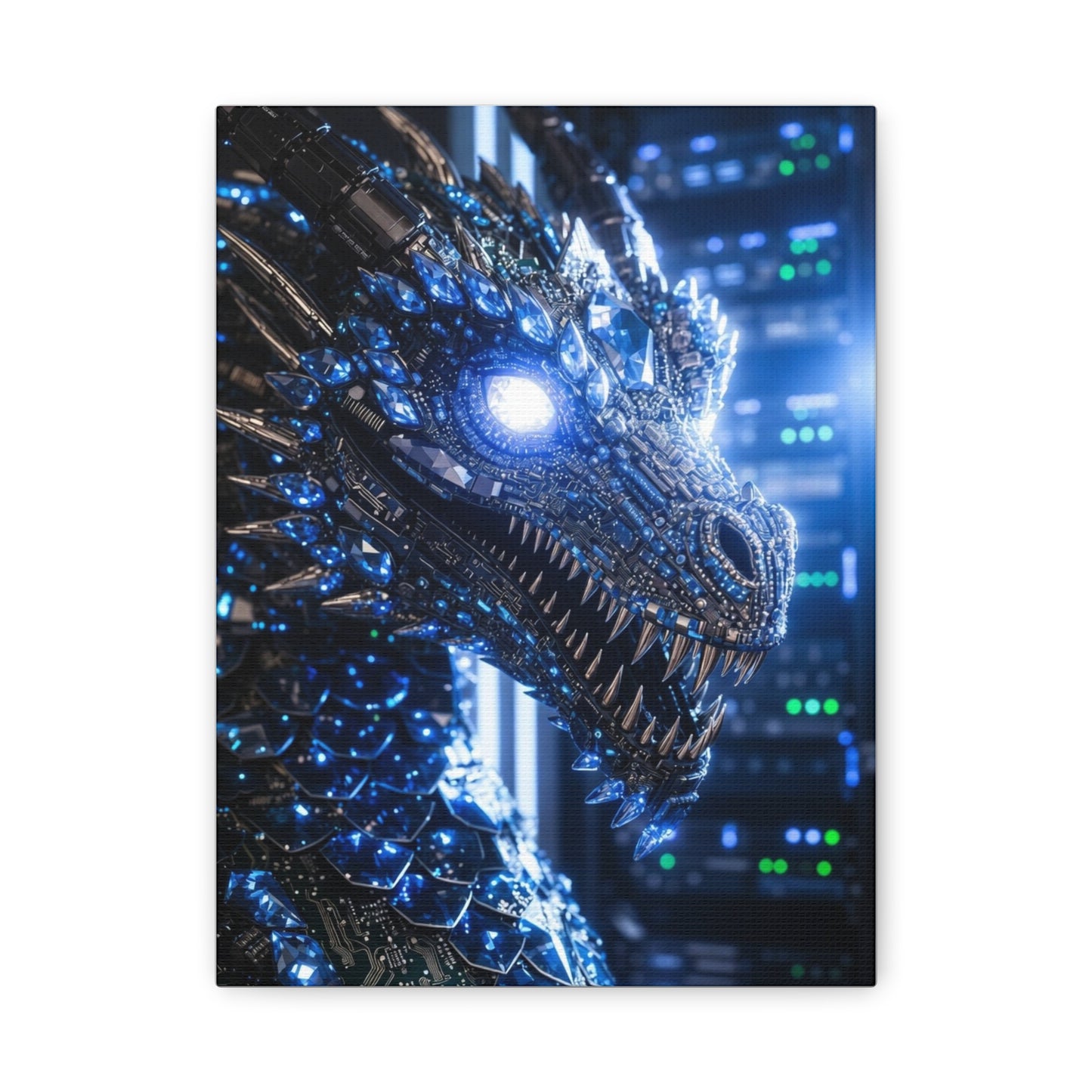 Cyber Dragon Canvas Print — Futuristic Metallic Dragon Wall Art
