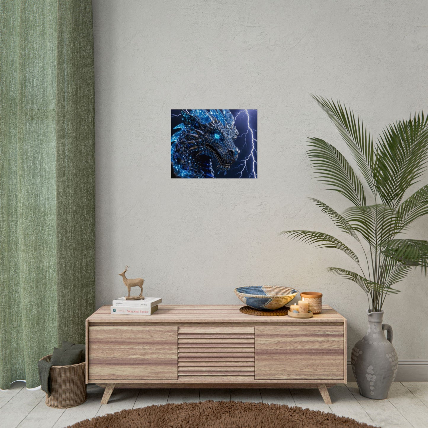Blue Lightning Dragon Poster — Fantasy Wall Art Rolled Poster
