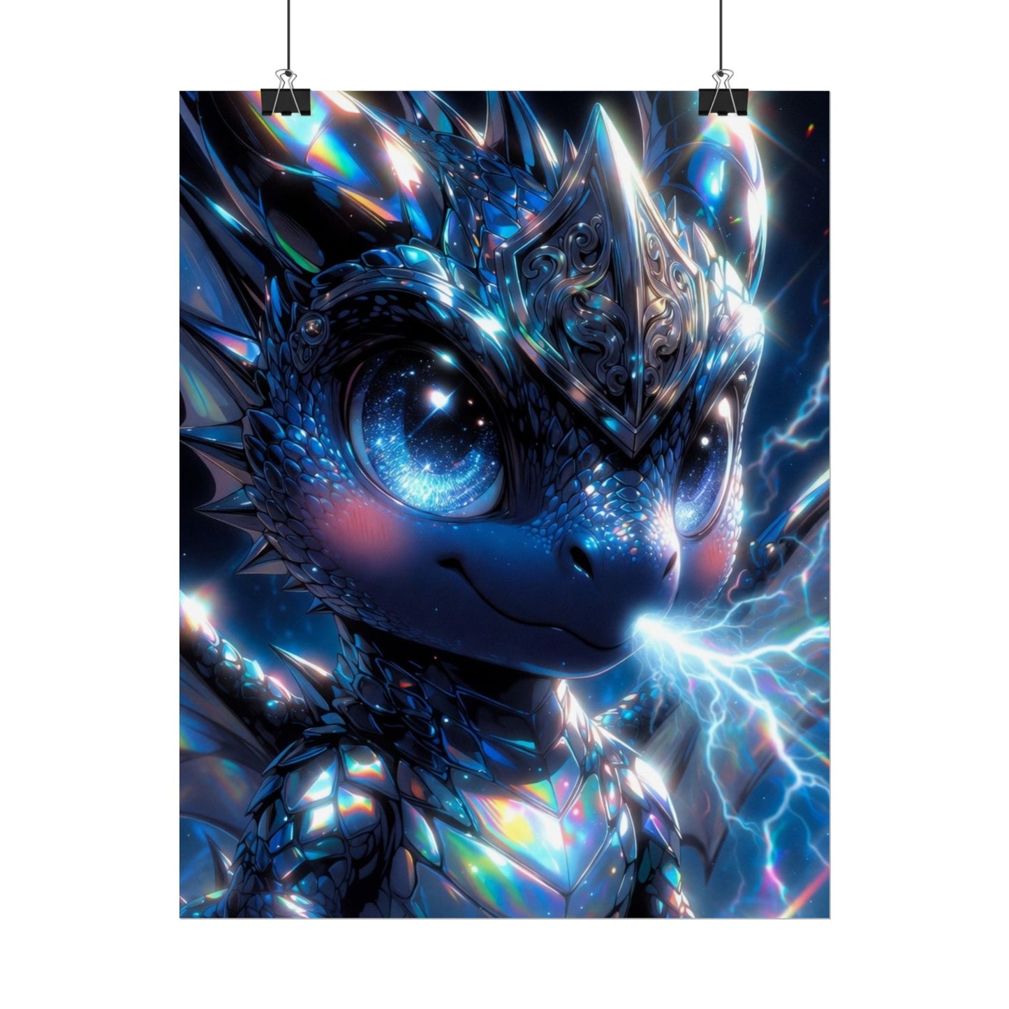 Shiny Blue Dragon Rolled Poster — Cute Electric Fantasy Wall Art