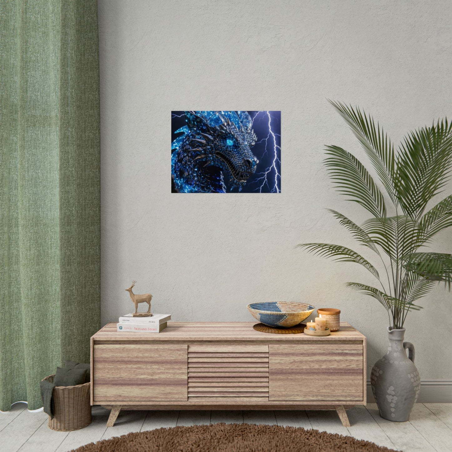 Blue Lightning Dragon Poster — Fantasy Wall Art Rolled Poster
