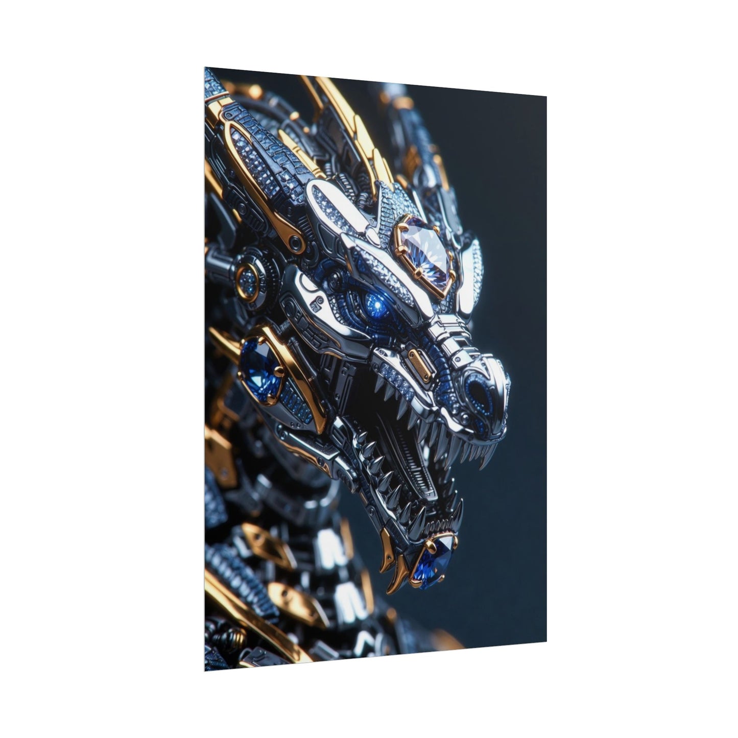 Mechanical Dragon Poster — Futuristic Gold & Blue Sci‑Fi Wall Art