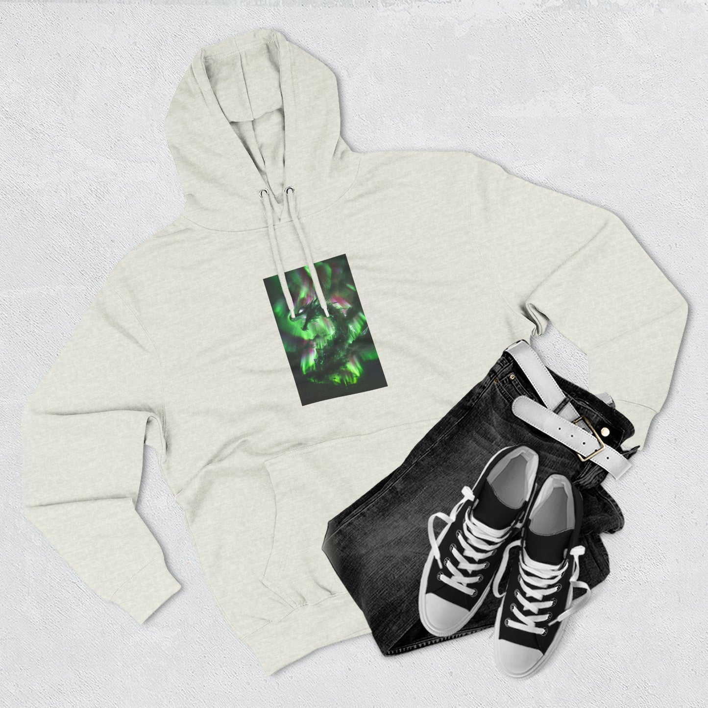 Green Nebula Abstract Hoodie — Aurora Swirl Fleece Pullover