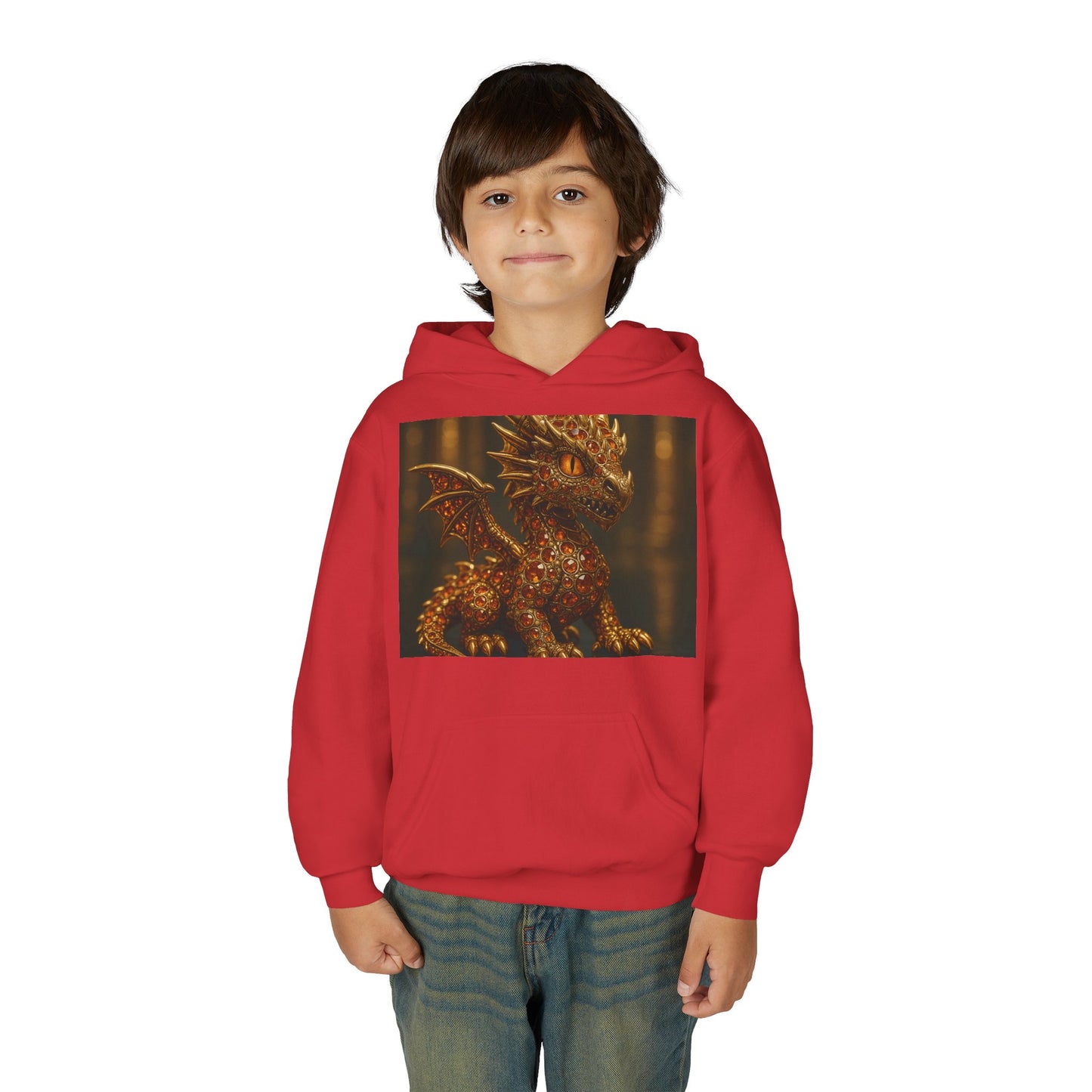 Dragon Fantasy Youth Heavy Blend Hooded Sweatshirt, Adventure Hoodie, Gift for Kids, Fantasy Apparel, Cozy Sweatshirt for Young Dreamers