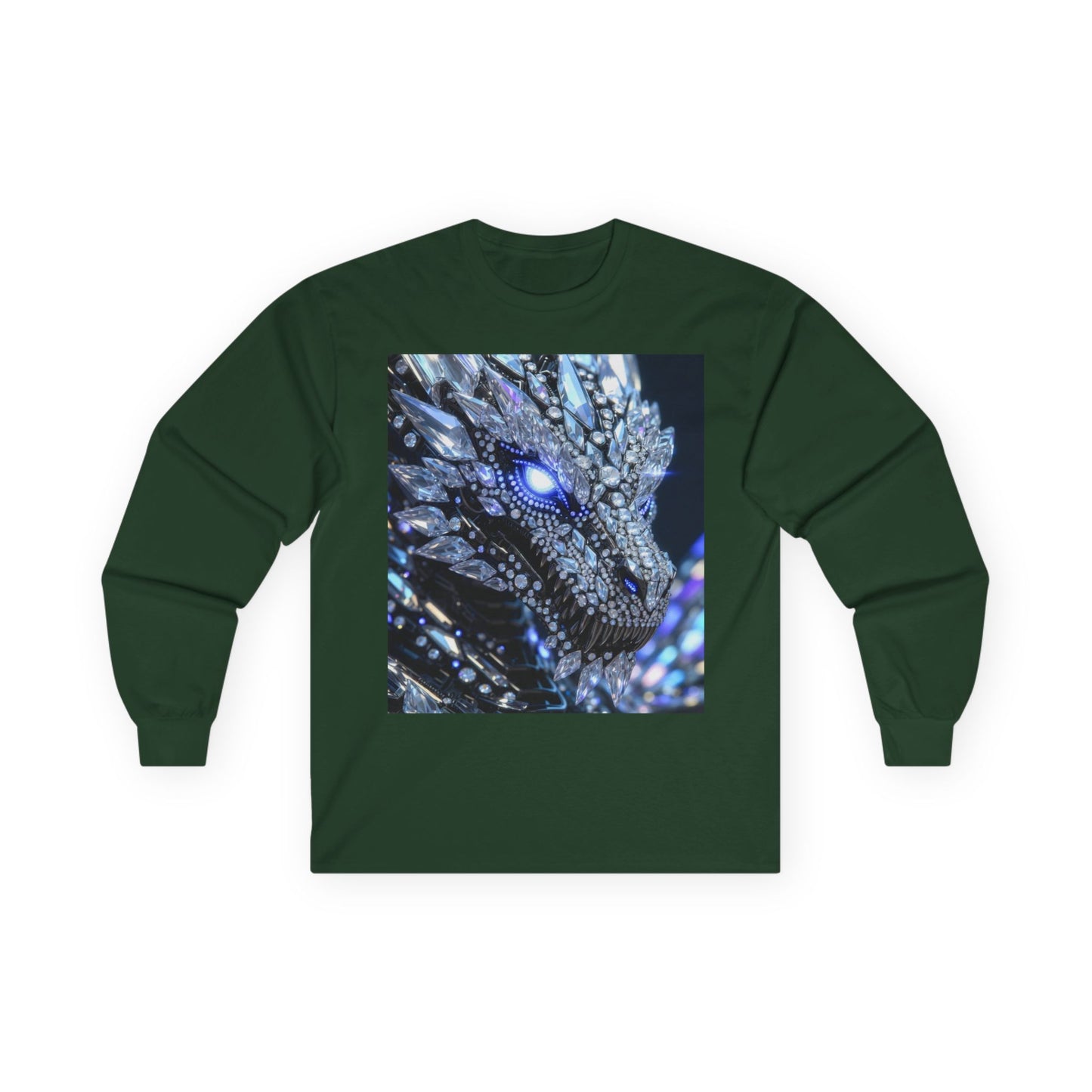 Dragon Art Long Sleeve Tee — Blue Crystal Dragon Graphic