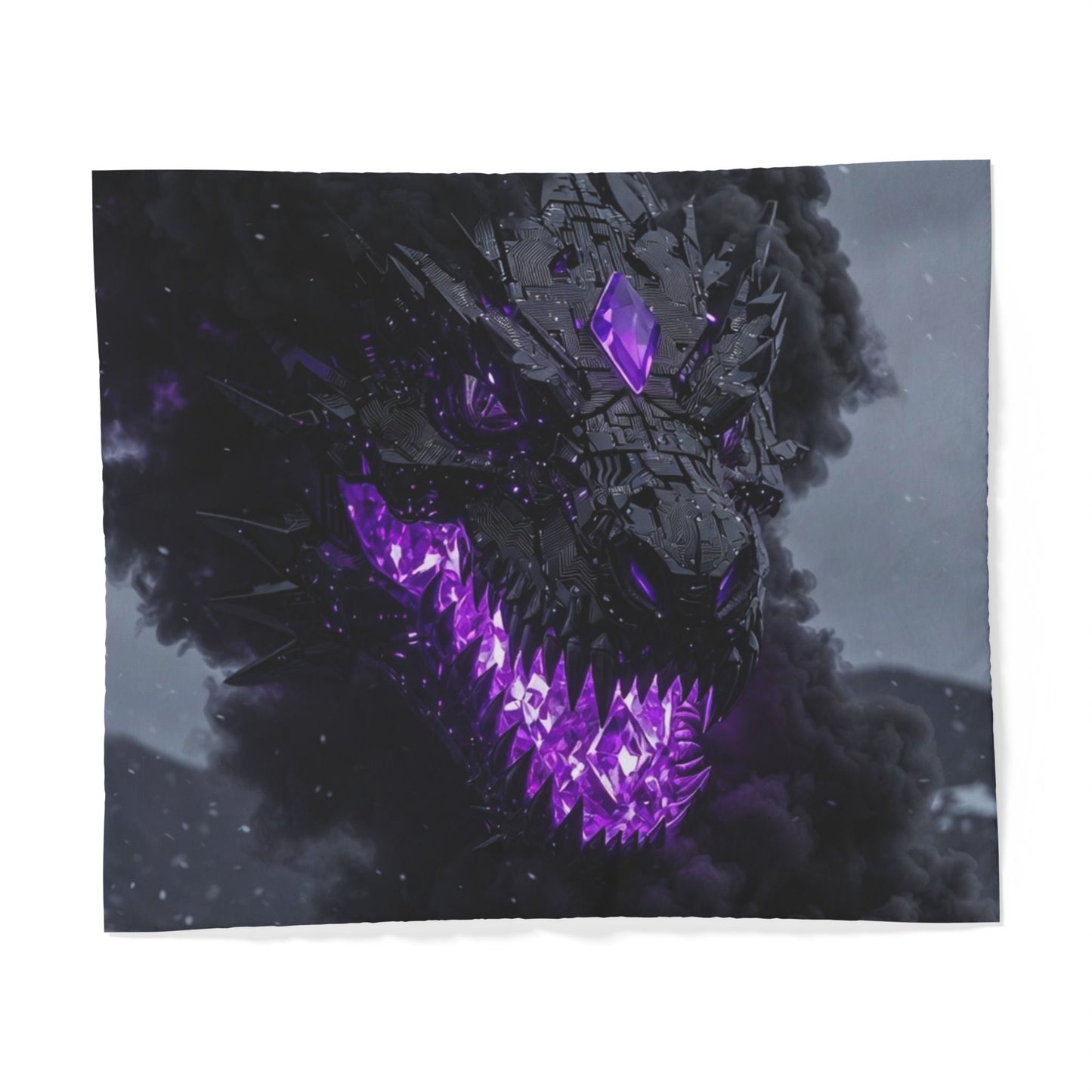 Dragon Smoke Duvet Cover — Dark Fantasy Purple Dragon Face Bedding