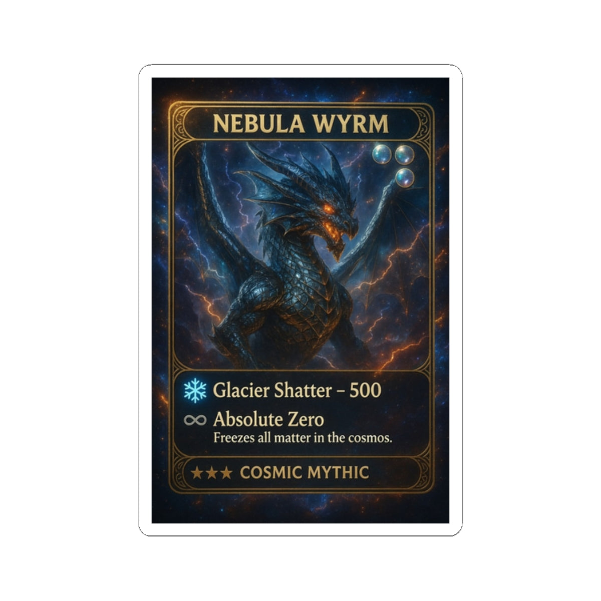 A Nebula Wyrm Trading Card Sticker – Cosmic Dragon Game Art Kiss-Cut Sticker