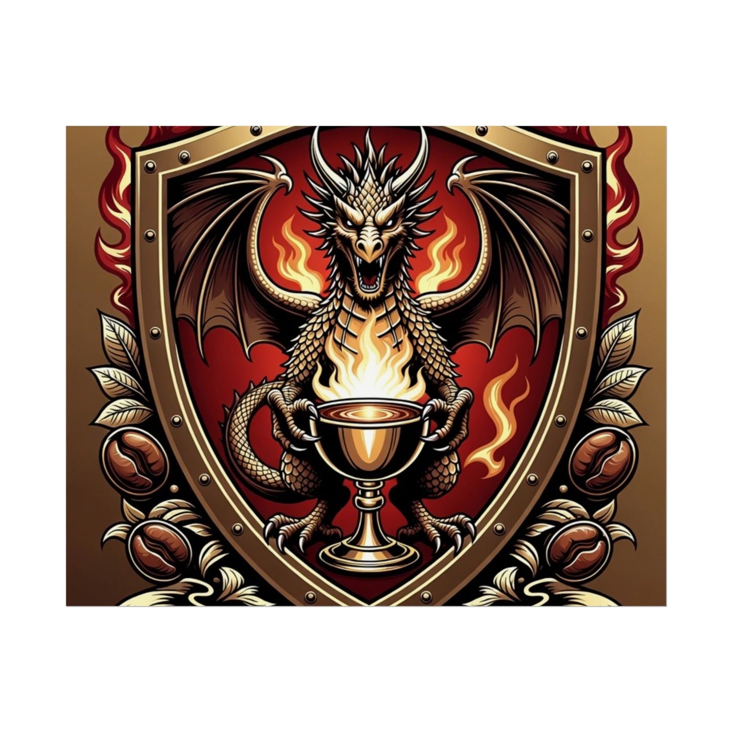 Dragon's Brew Poster — Fantasy Dragon Shield Artwork Rolled Poster