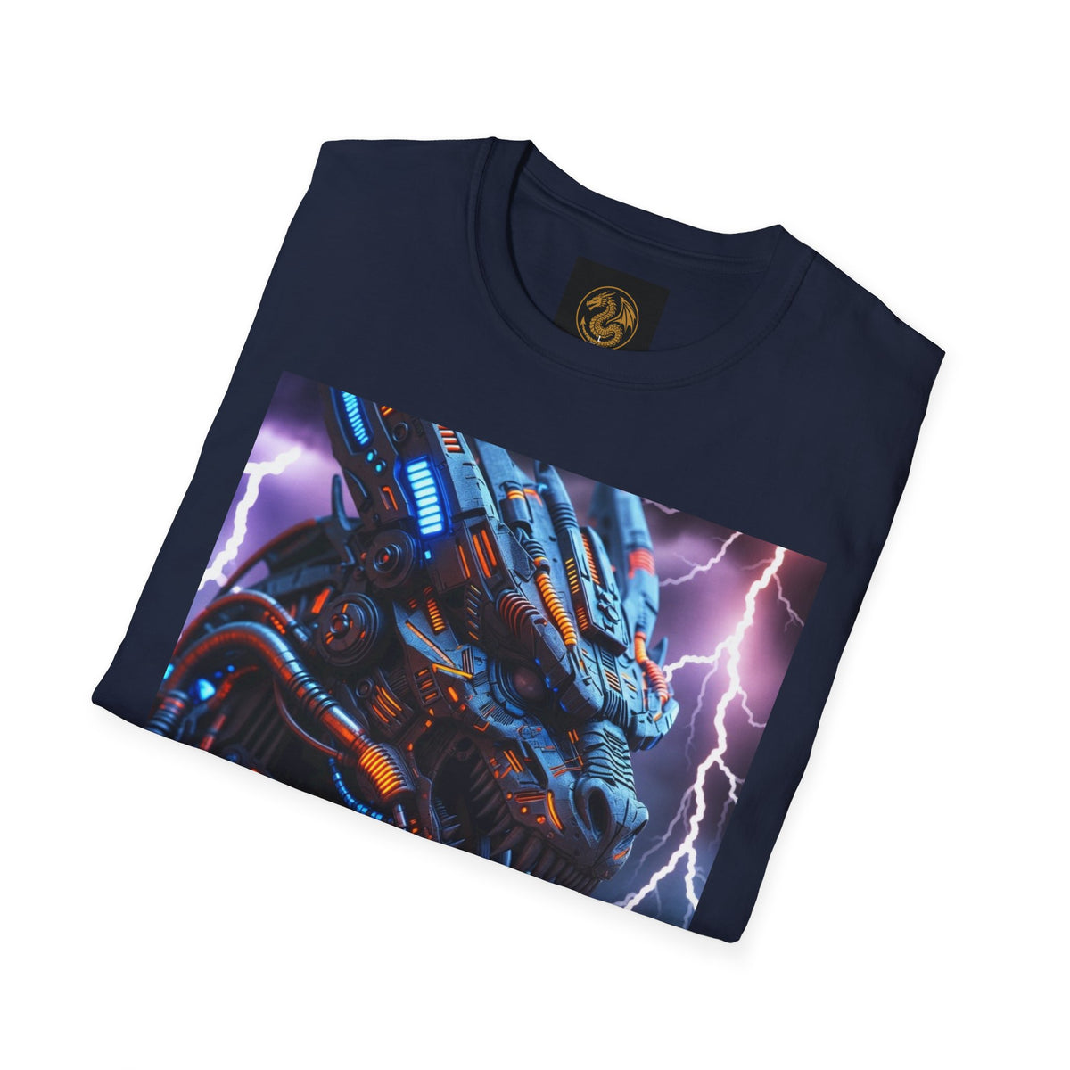 A Cyber Dragon T‑Shirt — Neon Mech Dragon with Lightning Graphic