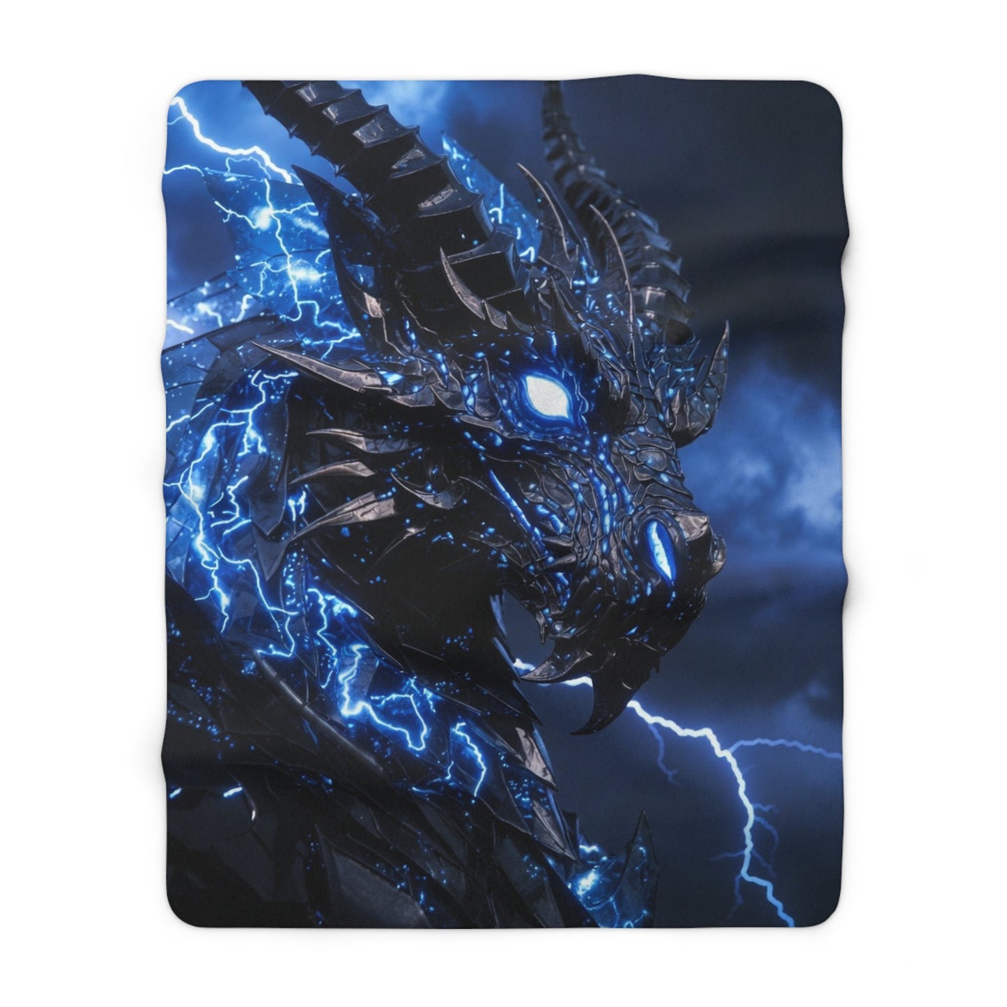 Electric Blue Dragon Sherpa Blanket — Plush Fleece Throw for Fantasy Fans