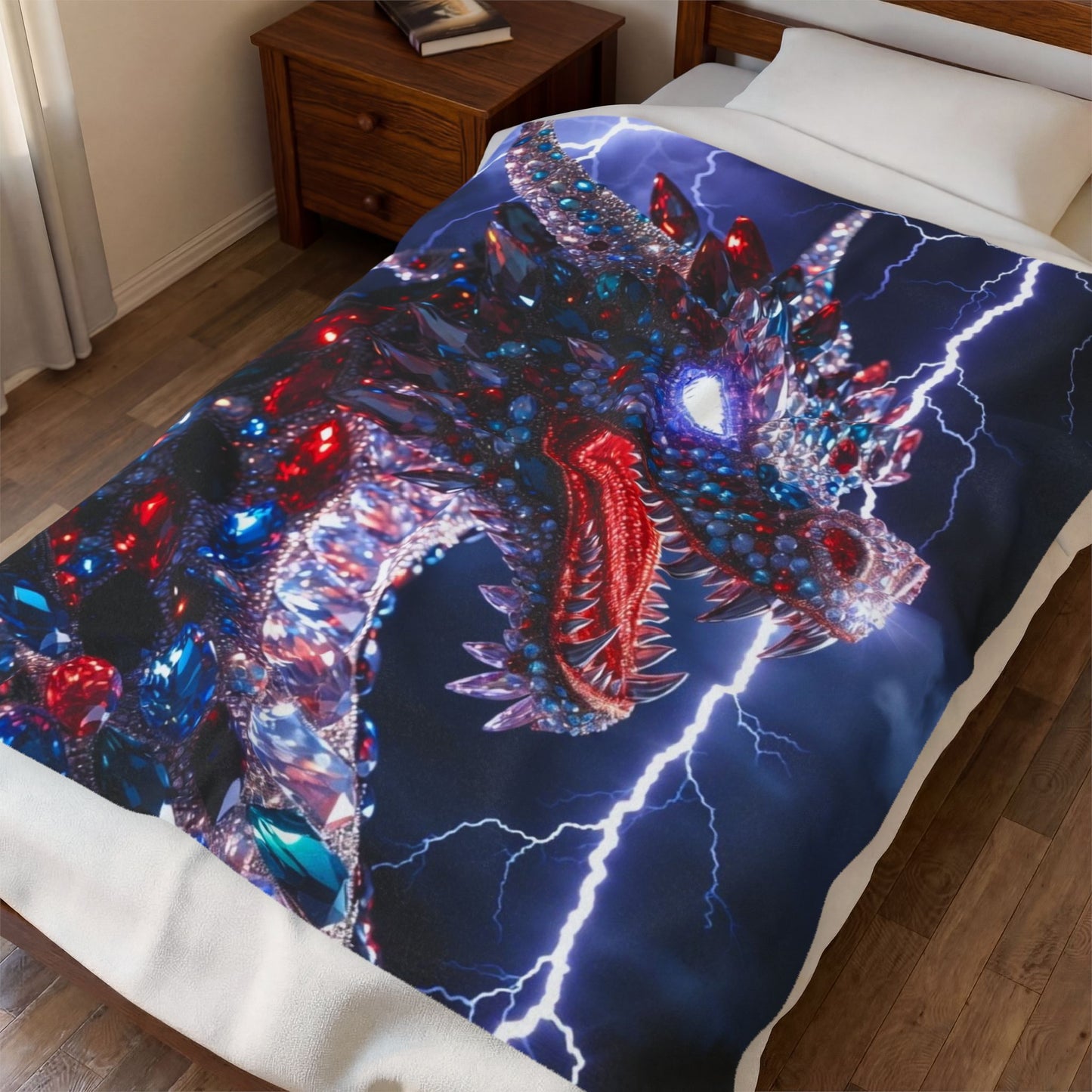 Velveteen Dragon Plush Blanket – Lightning Crystal Dragon Throw for Fantasy Fans