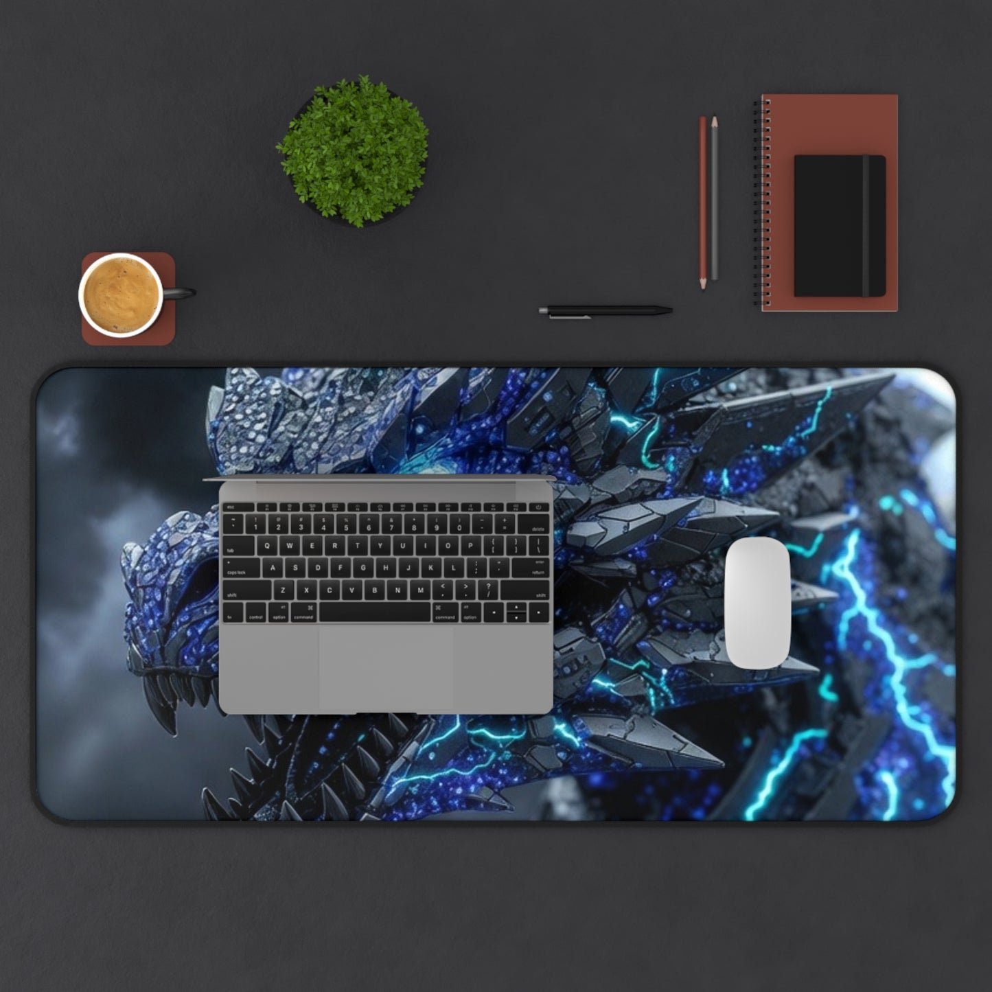 Electric Ice Dragon Desk Mat — Gaming Mouse Pad with Neon Lightning Artwork