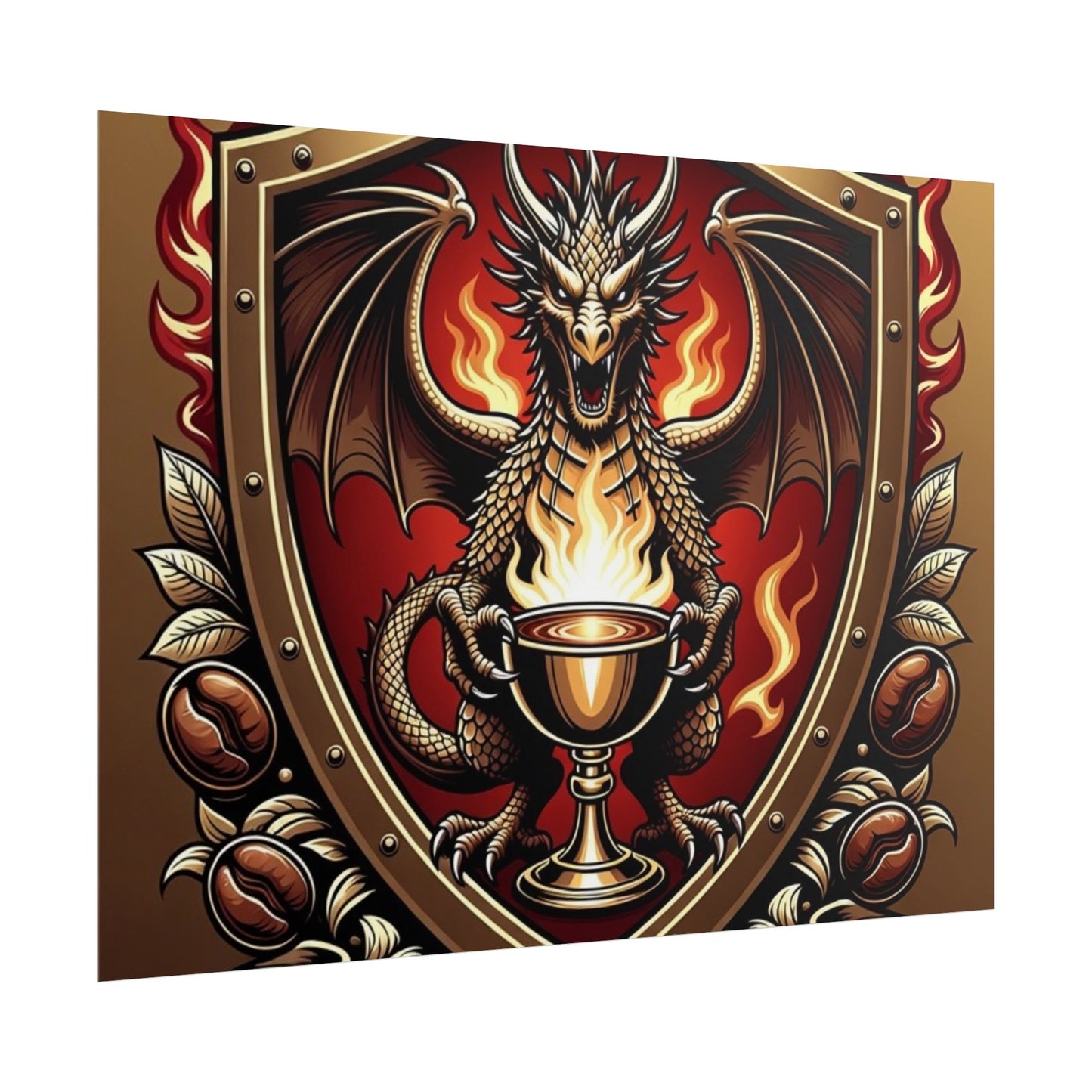 Dragon's Brew Poster — Fantasy Dragon Shield Artwork Rolled Poster