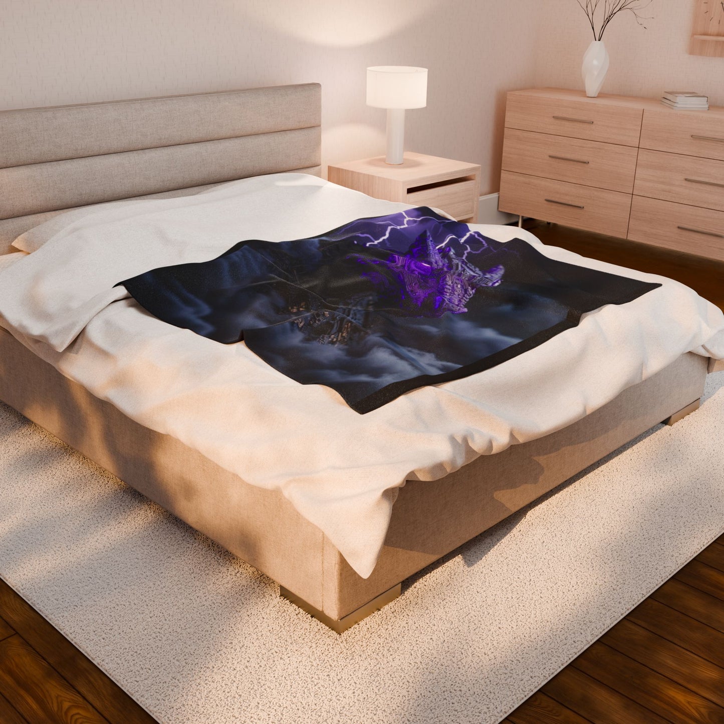 Dragon Storm Velveteen Plush Blanket — Purple Lightning Fantasy Throw