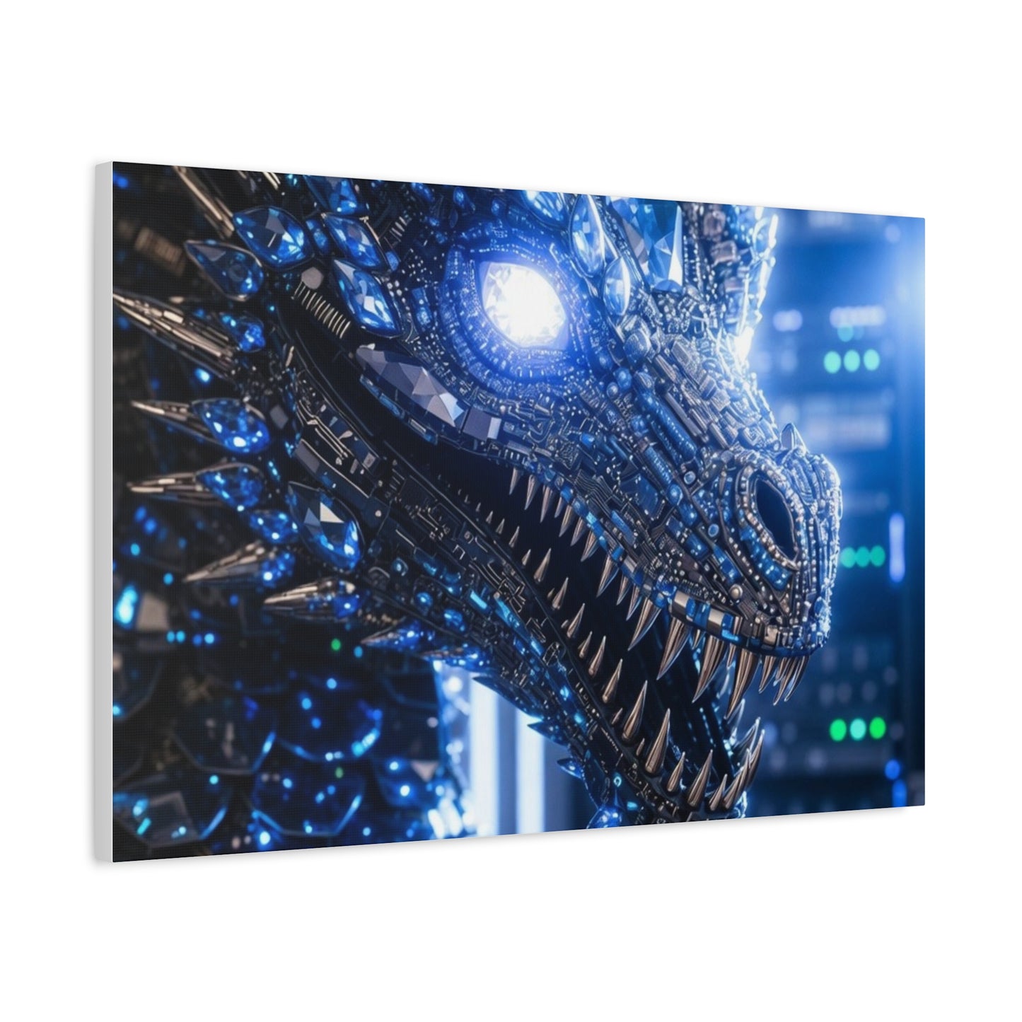 Cyber Dragon Canvas Print — Futuristic Metallic Dragon Wall Art
