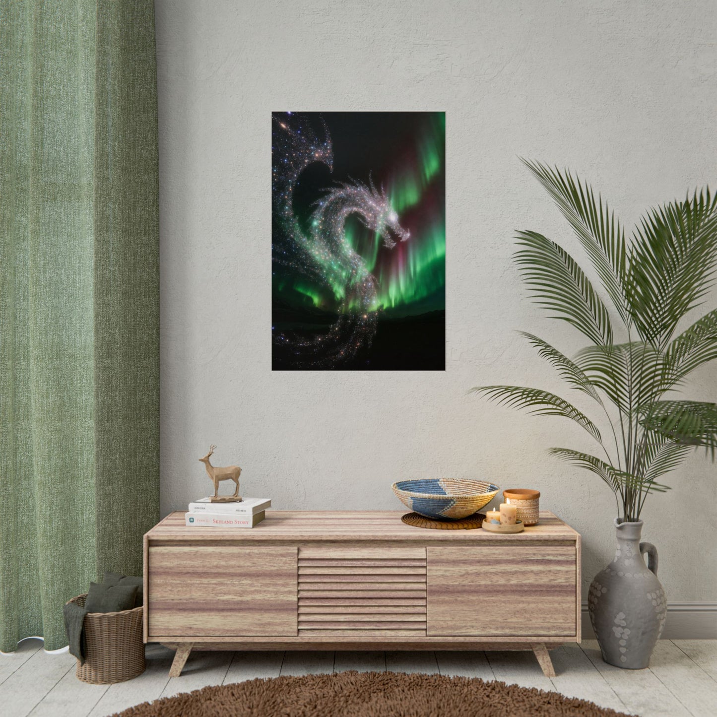 Aurora Dragon Poster — Northern Lights Fantasy Art Print