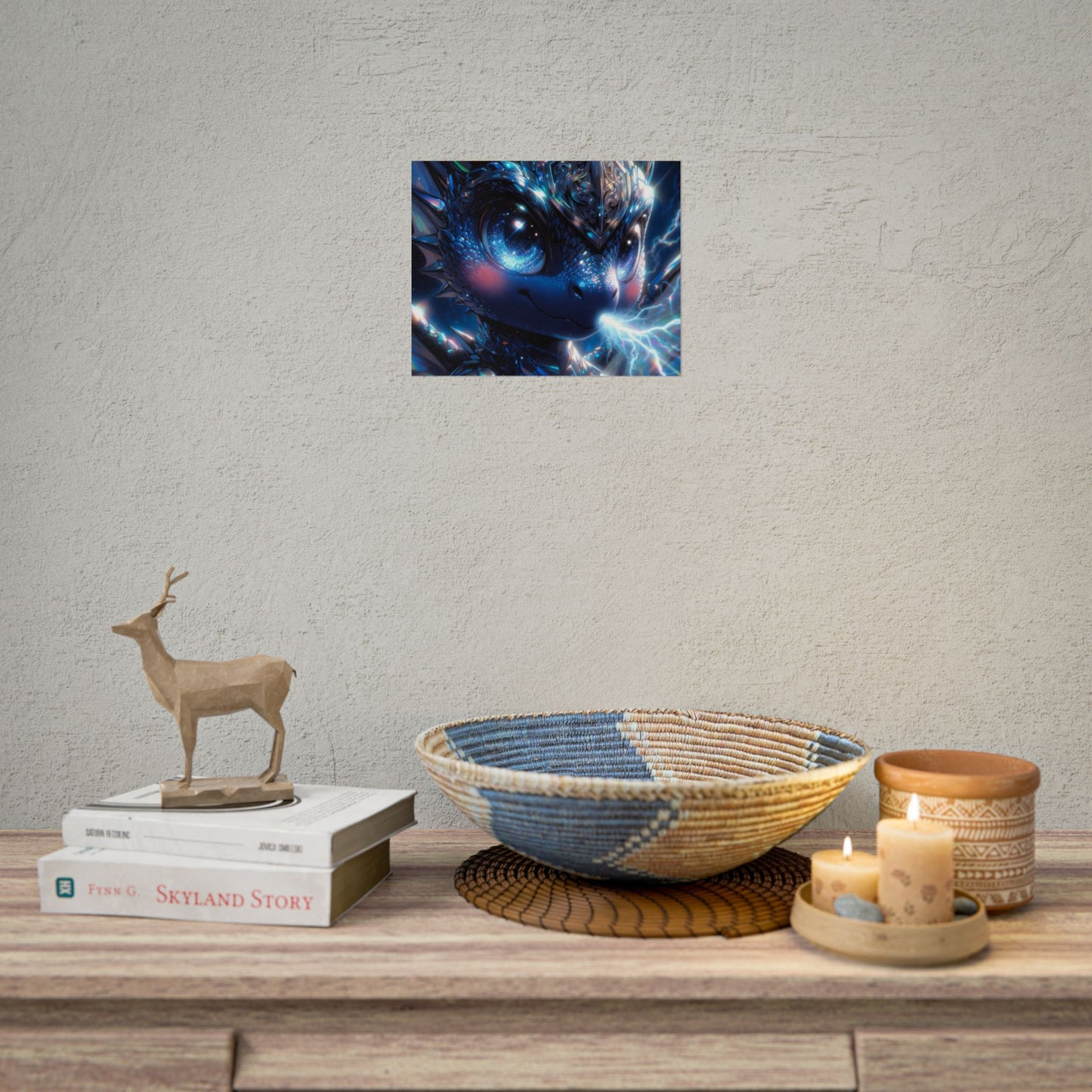 Shiny Blue Dragon Rolled Poster — Cute Electric Fantasy Wall Art