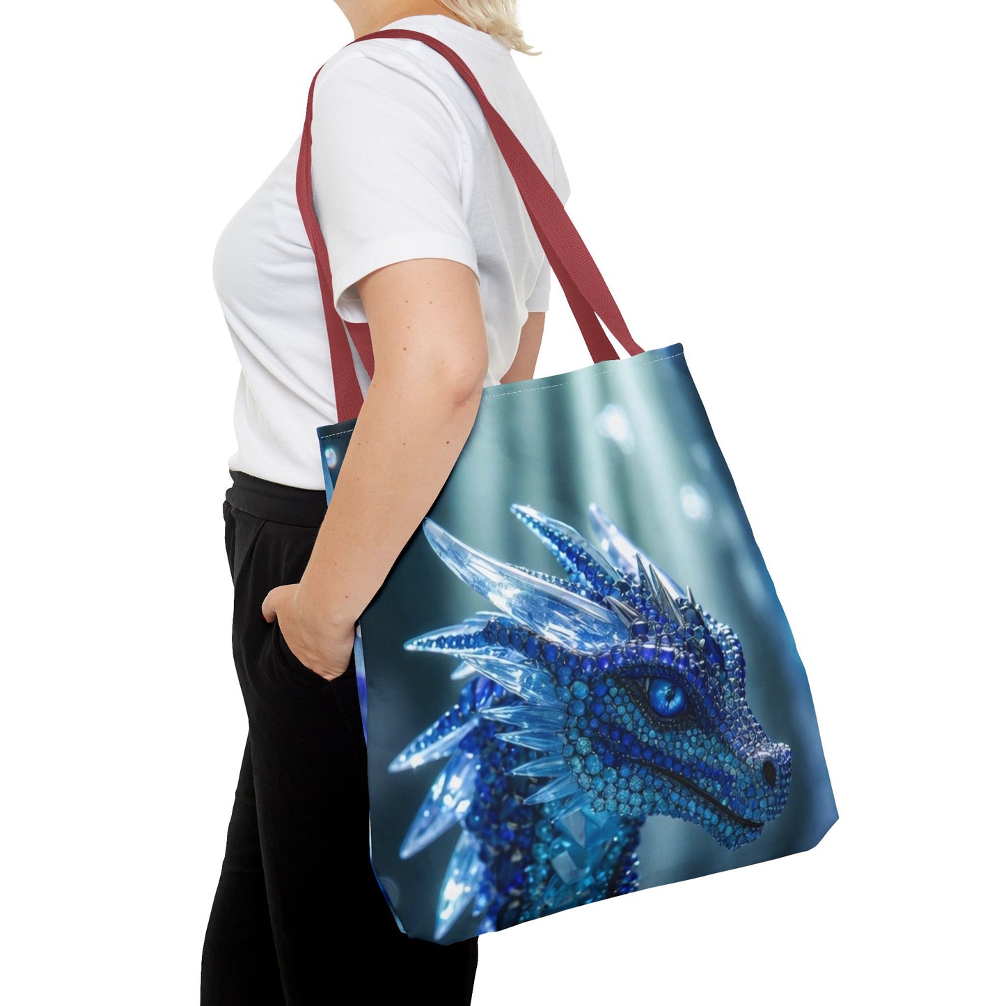 Blue Crystal Dragon Tote Bag — Fantasy Art All-Over Print