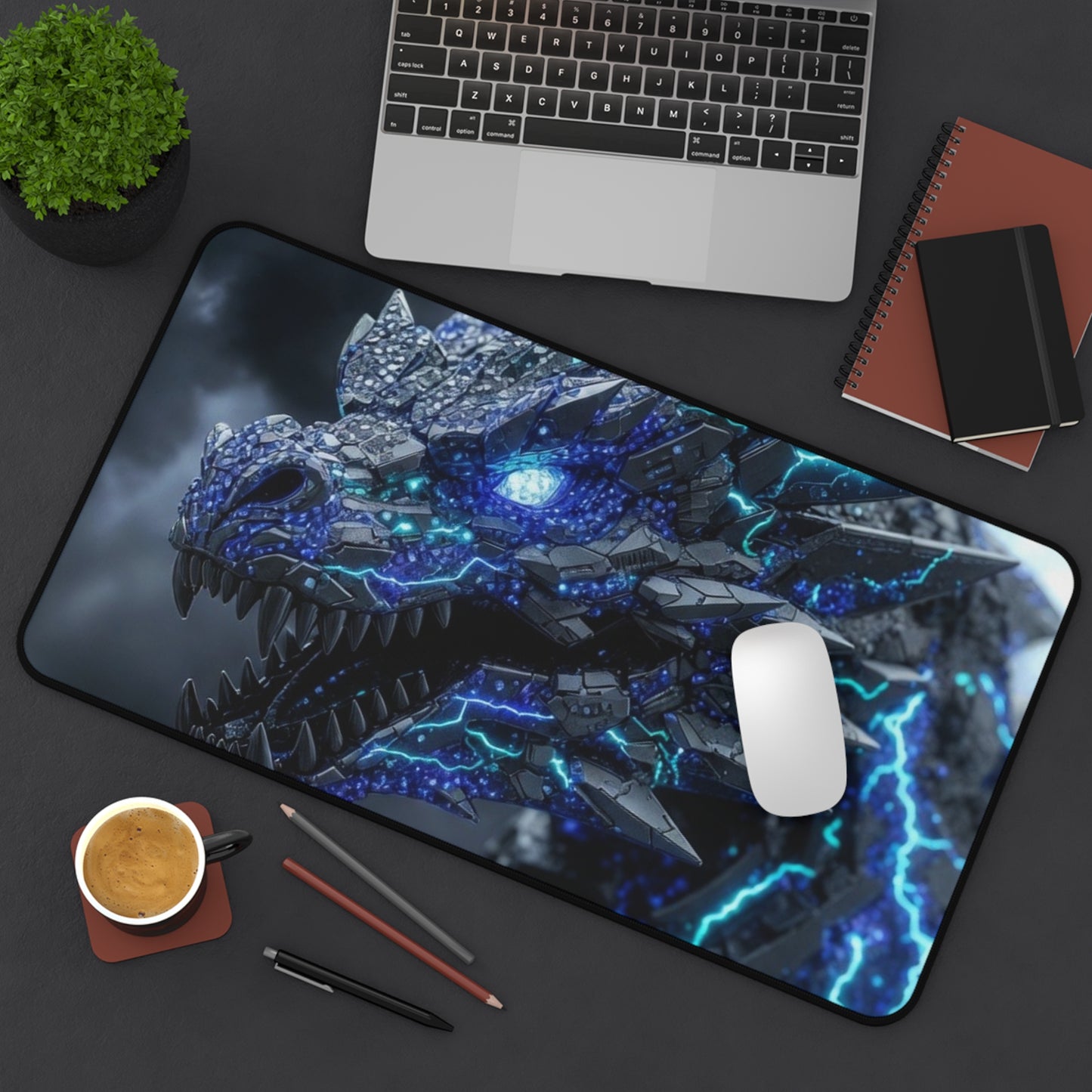 Electric Ice Dragon Desk Mat — Gaming Mouse Pad with Neon Lightning Artwork