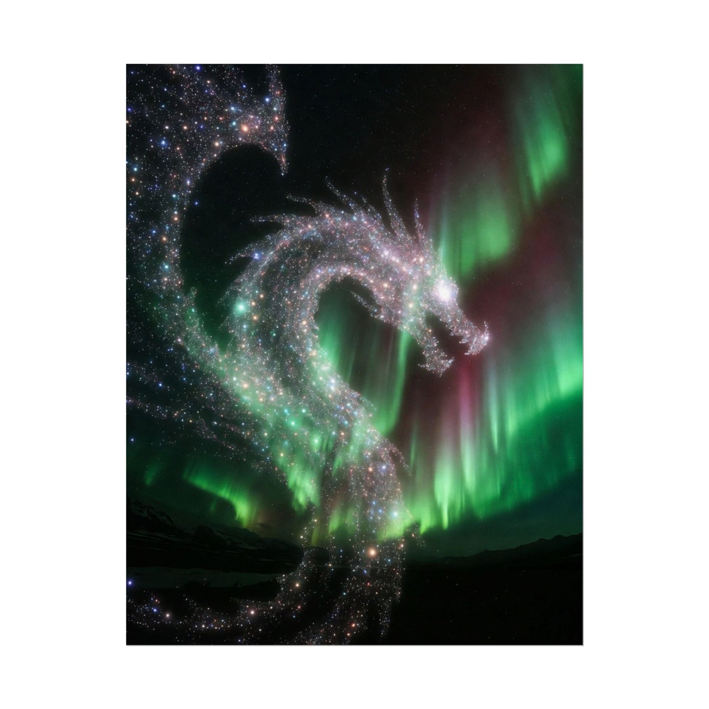 Aurora Dragon Poster — Northern Lights Fantasy Art Print