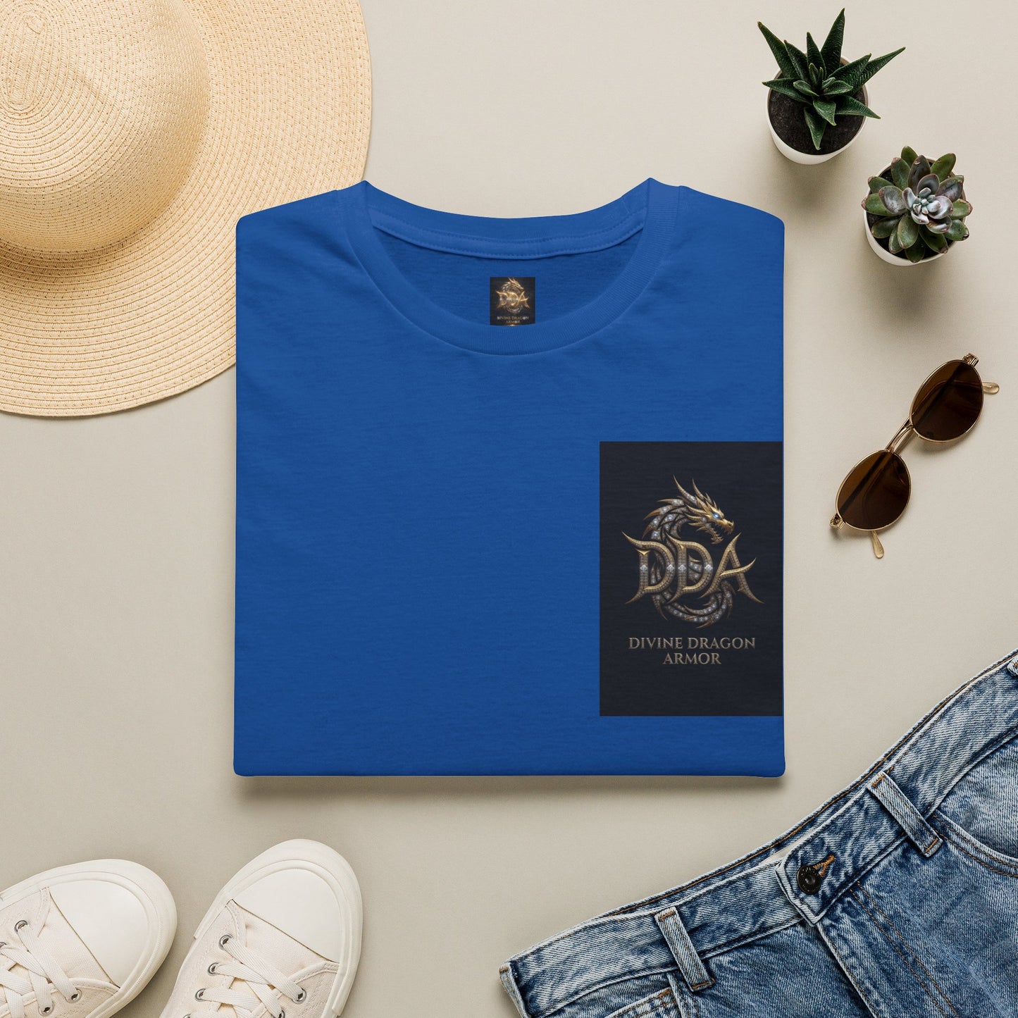 #1 Selling Dragon Logo Pocket T-Shirt — "DDA Divine Dragon Armor" Chest Patch