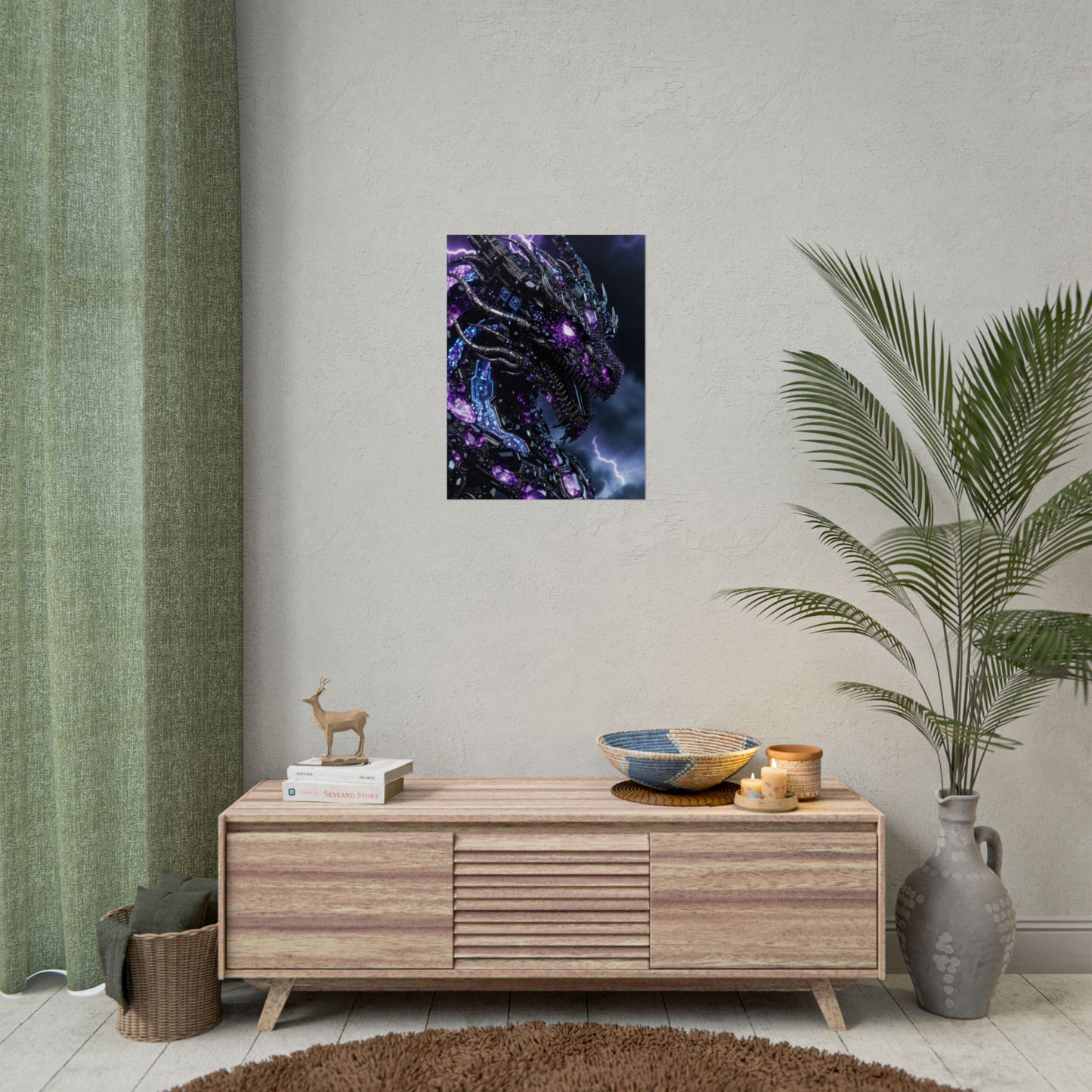 Rolled Poster — Cyberpunk Dragon Storm Art Print