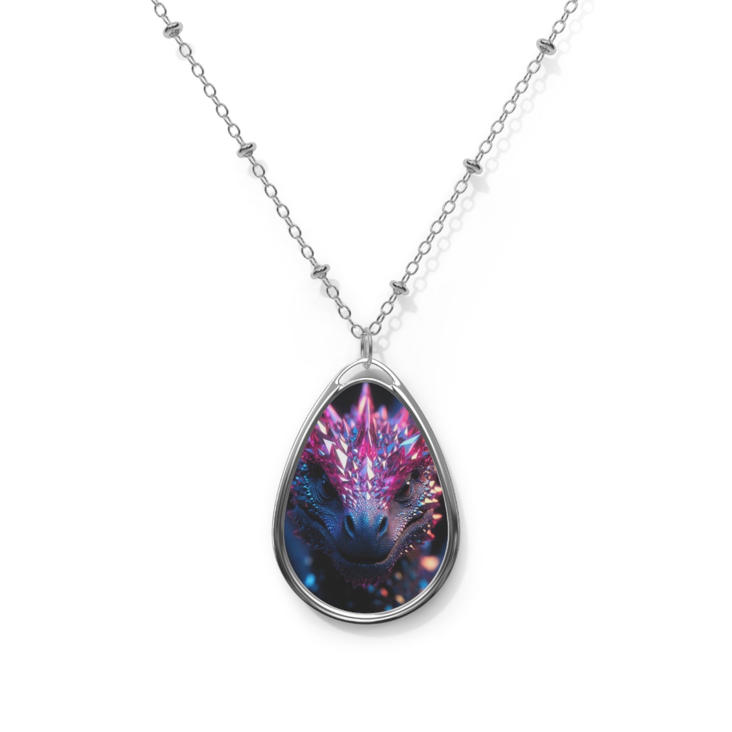 Mystic Dragon Tear Oval Necklace — Fantasy Pendant Jewelry