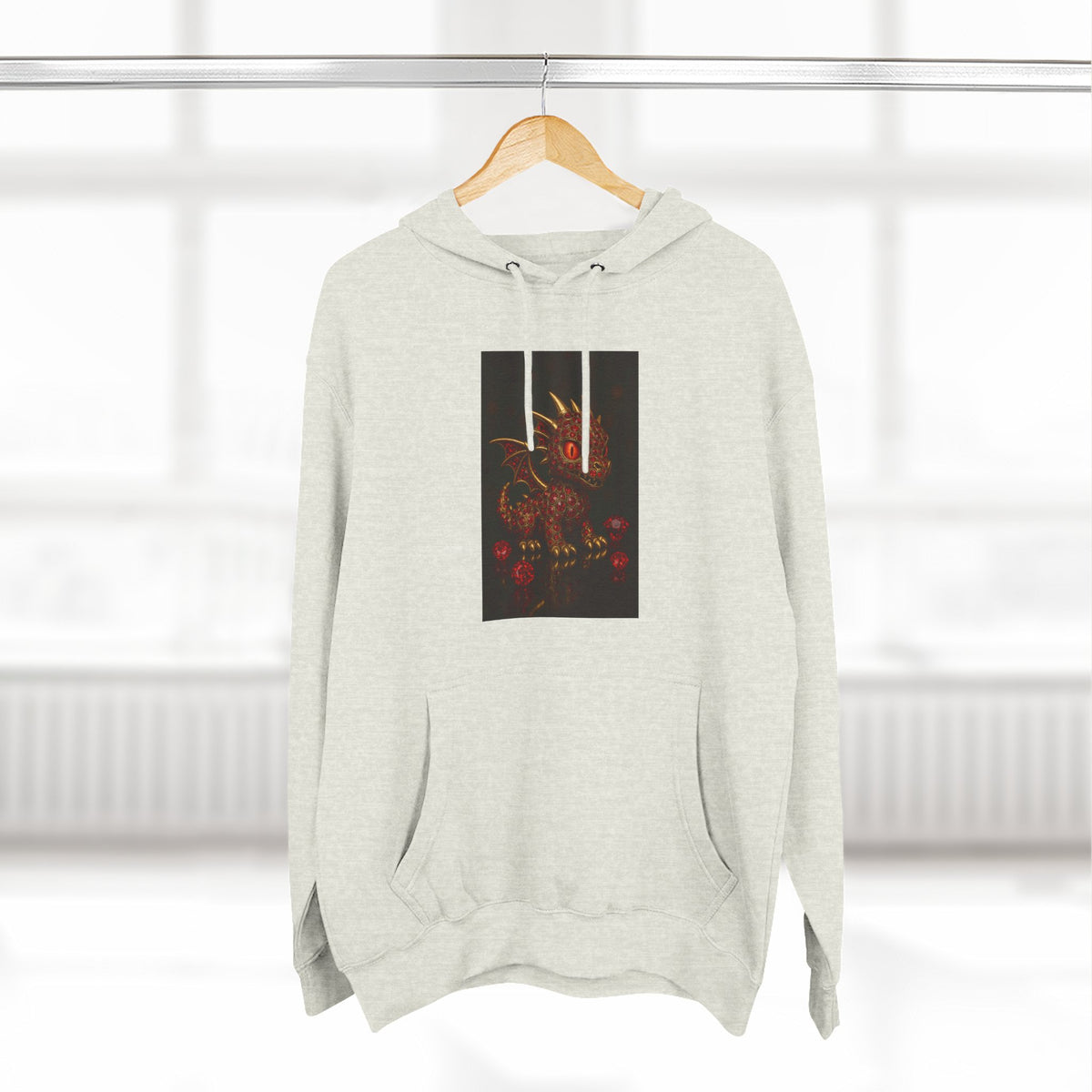 A RUBY RED Dragon Swirl Fleece Hoodie - Three-Panel Design for Fantasy Lovers
