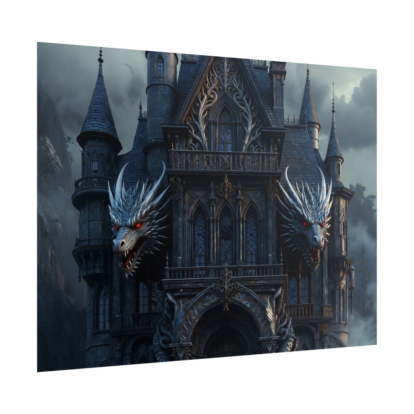 Gothic Dragon Castle Rolled Poster — Dark Fantasy Wall Art