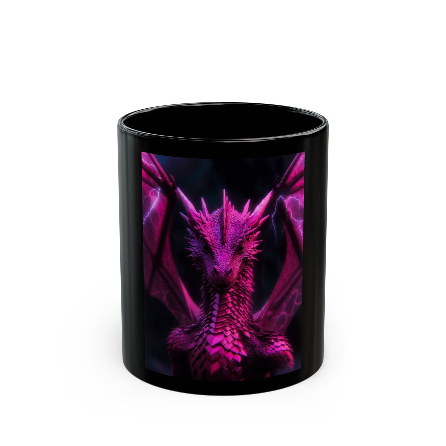 Pink Neon Dragon Mug — Black Ceramic Fantasy Coffee Cup (11oz & 15oz)
