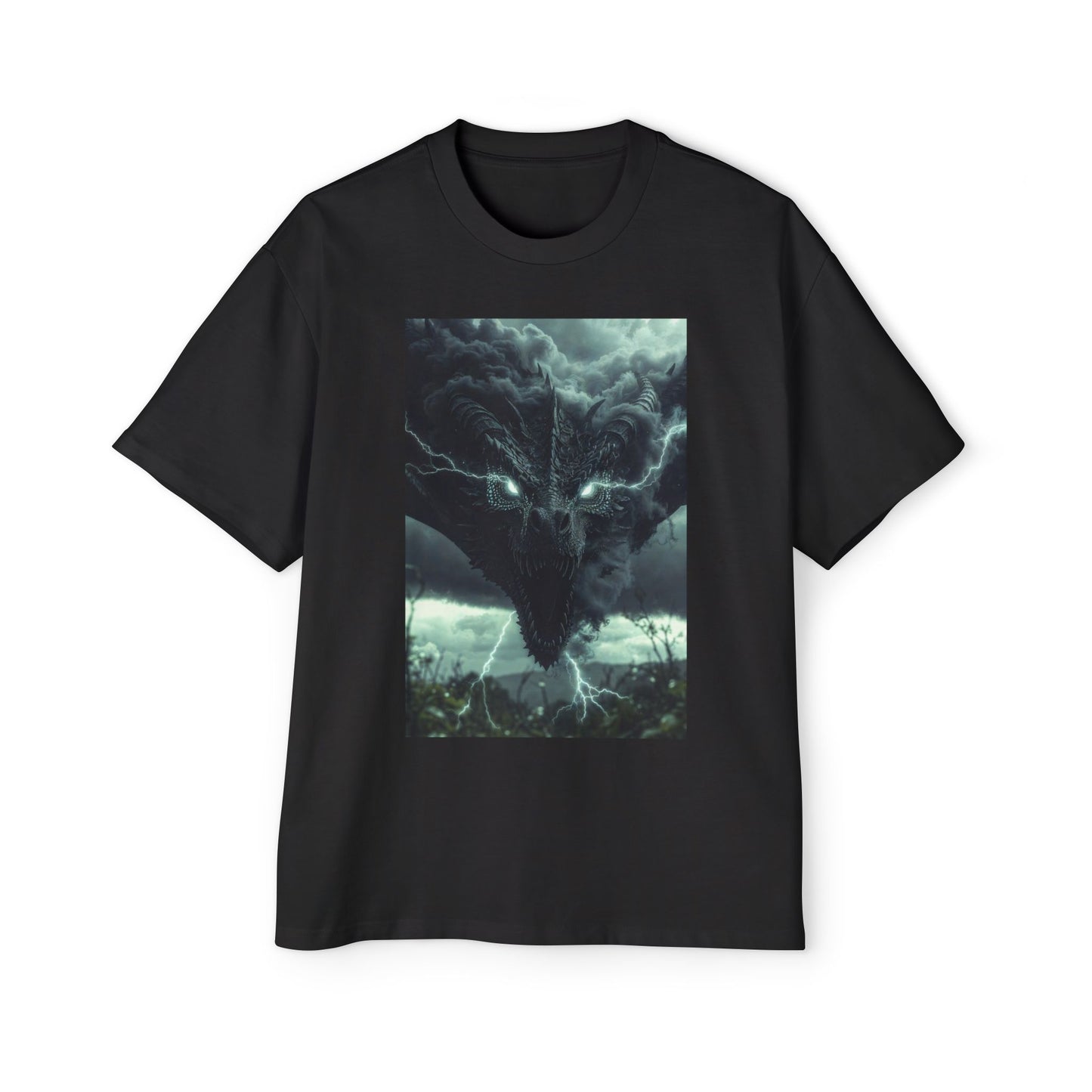 Storm Dragon Graphic Tee — Dark Fantasy Oversized Men's T-Shirt