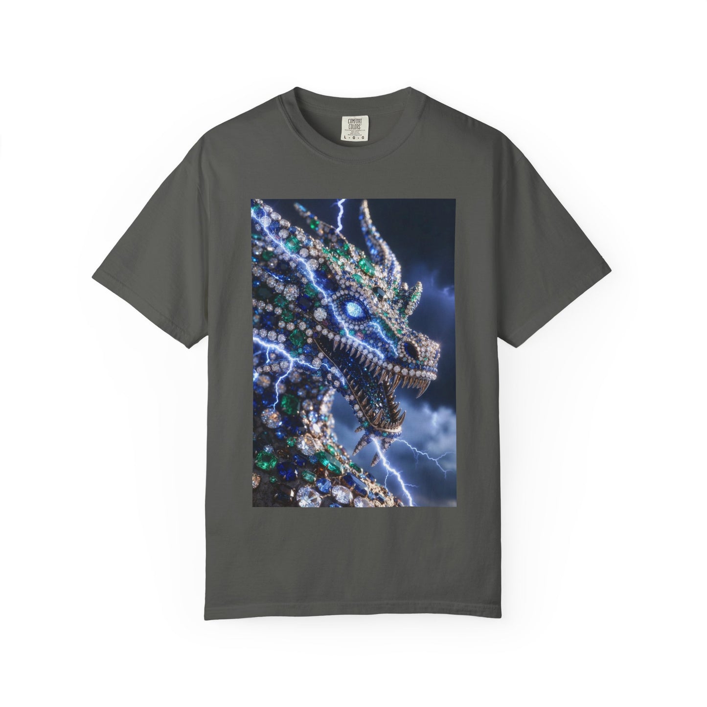 Dragon Lightning Graphic T-Shirt — Jewel-Studded Dragon Design