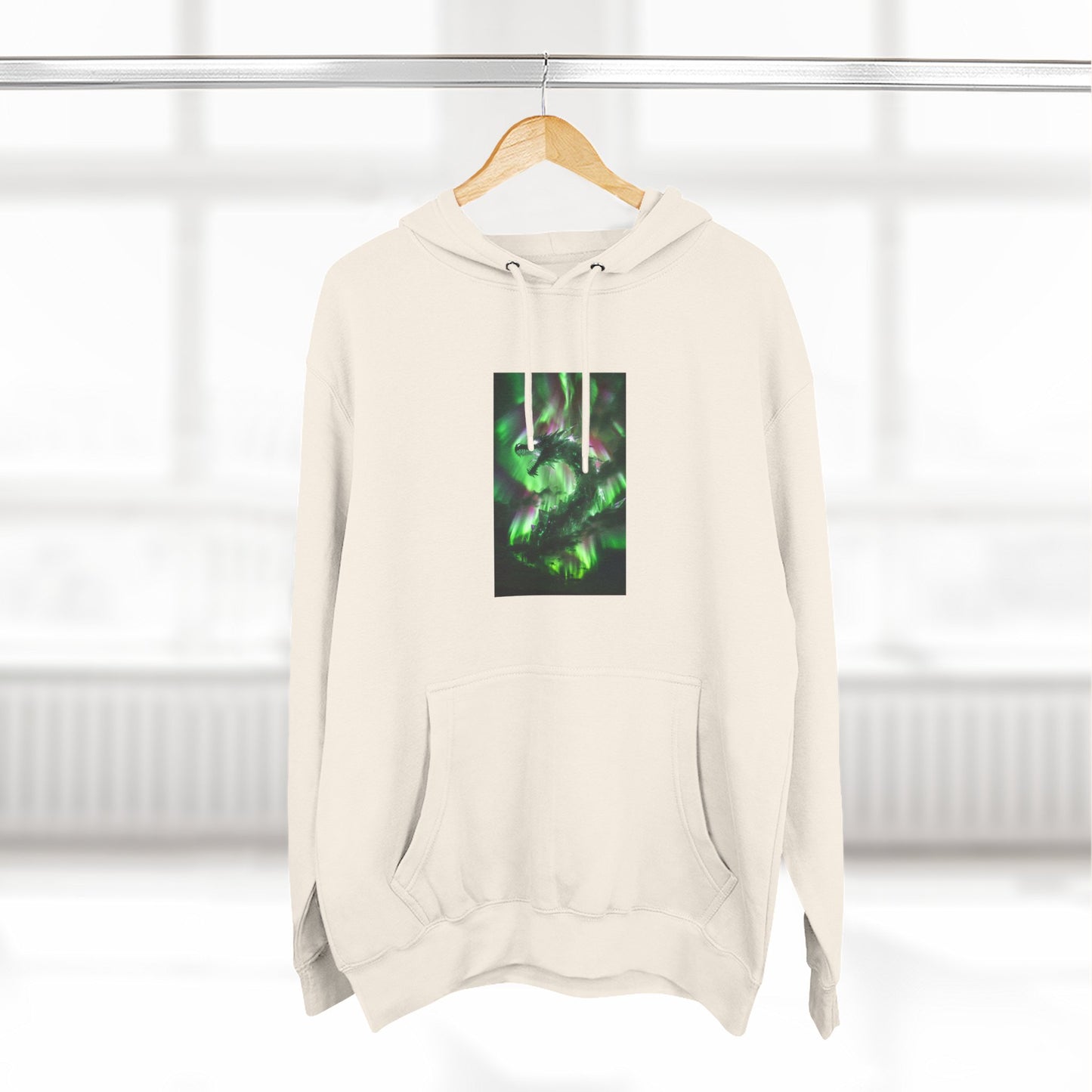 Green Nebula Abstract Hoodie — Aurora Swirl Fleece Pullover