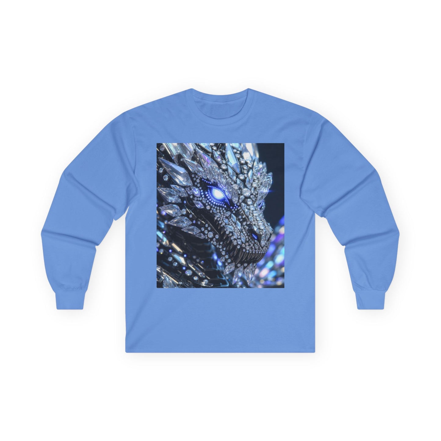 Dragon Art Long Sleeve Tee — Blue Crystal Dragon Graphic