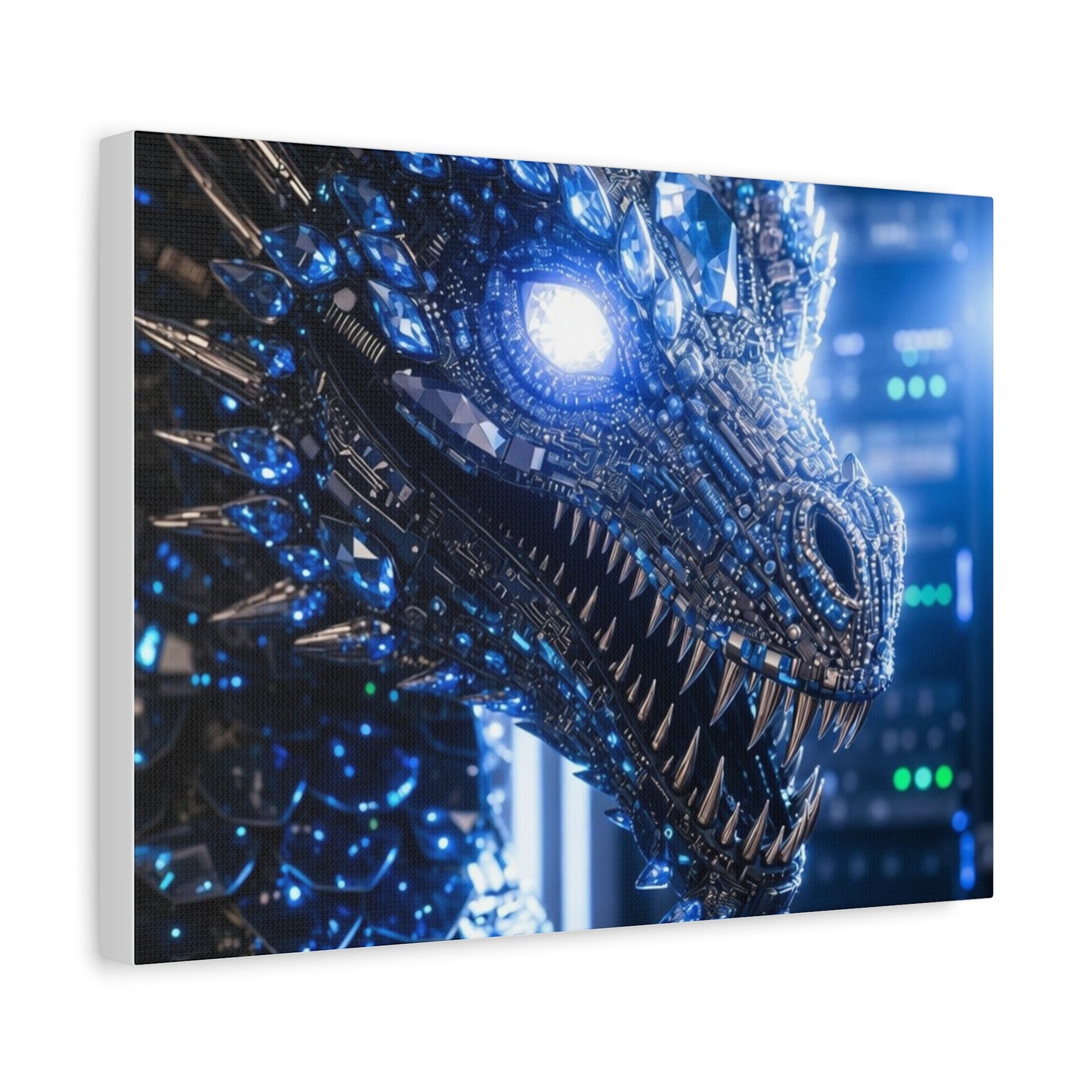 Cyber Dragon Canvas Print — Futuristic Metallic Dragon Wall Art
