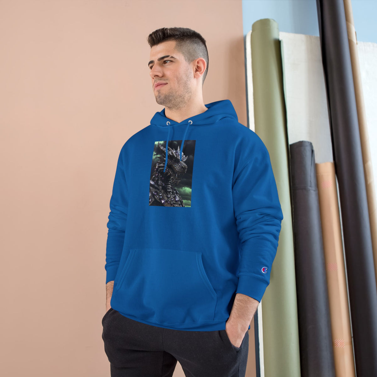 A Champion Hoodie with Artistic Dragon Design - Cozy Streetwear for Creative Souls, Perfect for Gifts, Festivals, and Everyday Wear