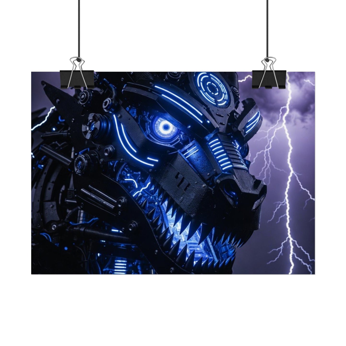 CyberDragon Storm Poster — Futuristic Mech Wolf Art Print (Rolled Poster)