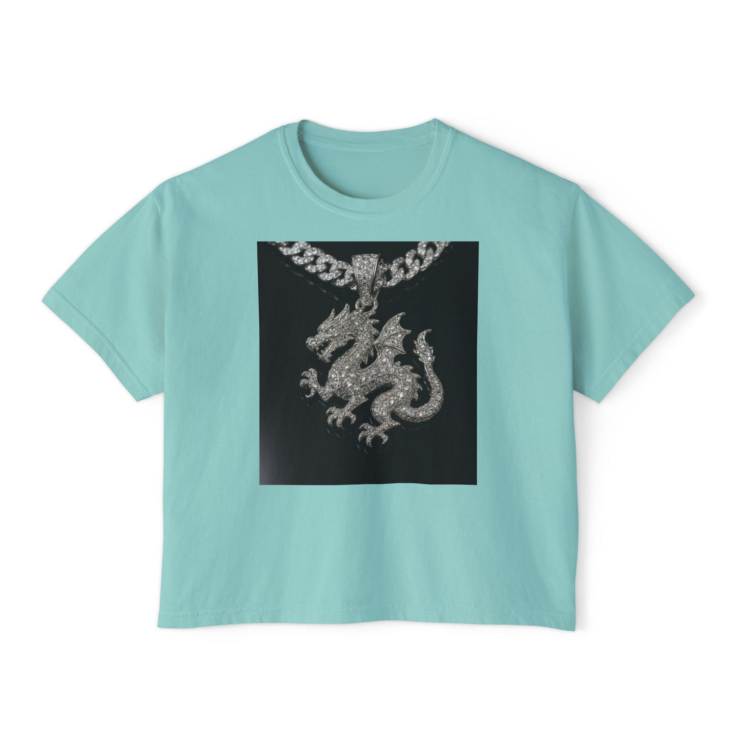 A Divine Diamond Dragon Pendant Graphic Women's Boxy Tee, Casual T-Shirt, Trendy Fashion, Streetwear Style, Unique Gift for Her, Everyday Wear