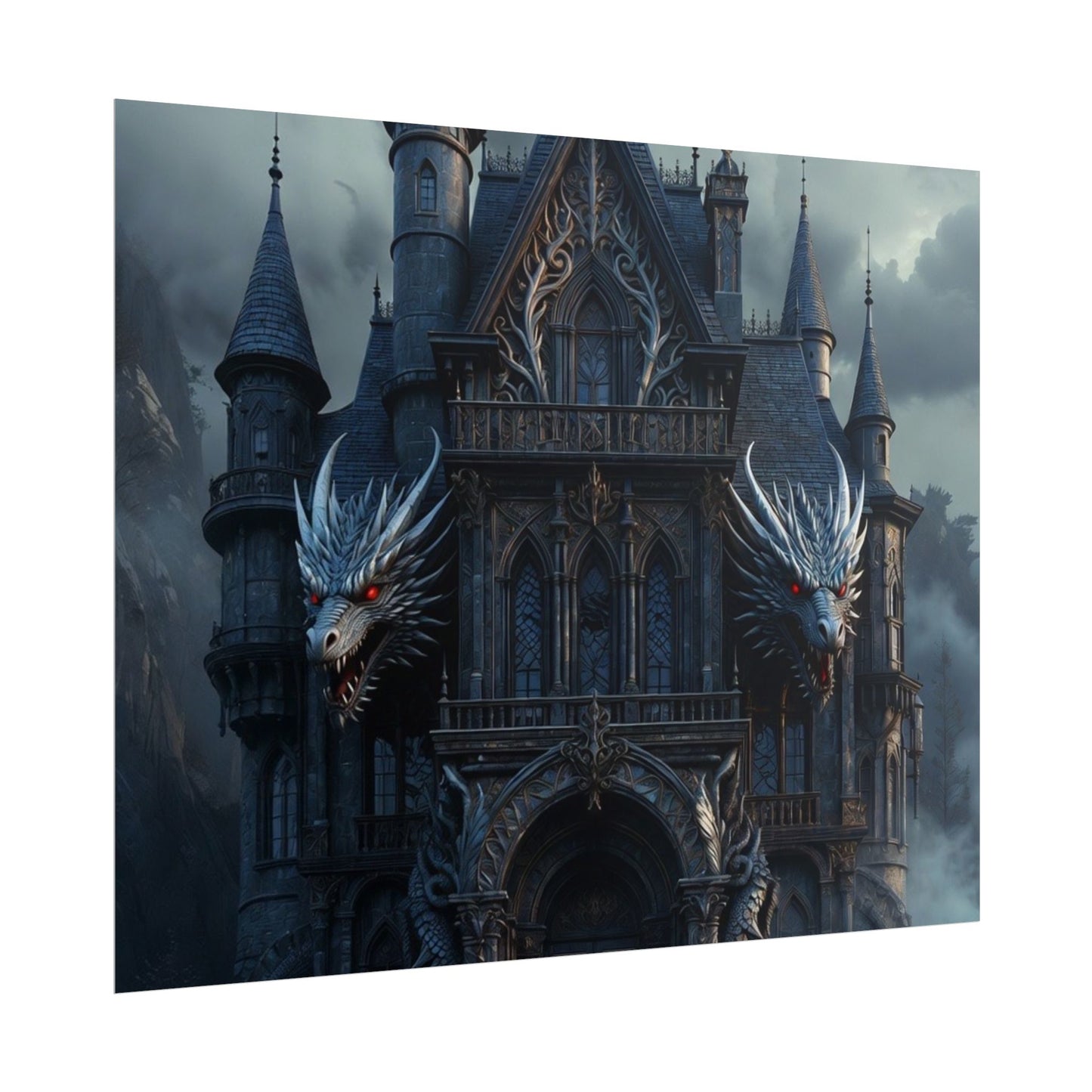 Gothic Dragon Castle Rolled Poster — Dark Fantasy Wall Art