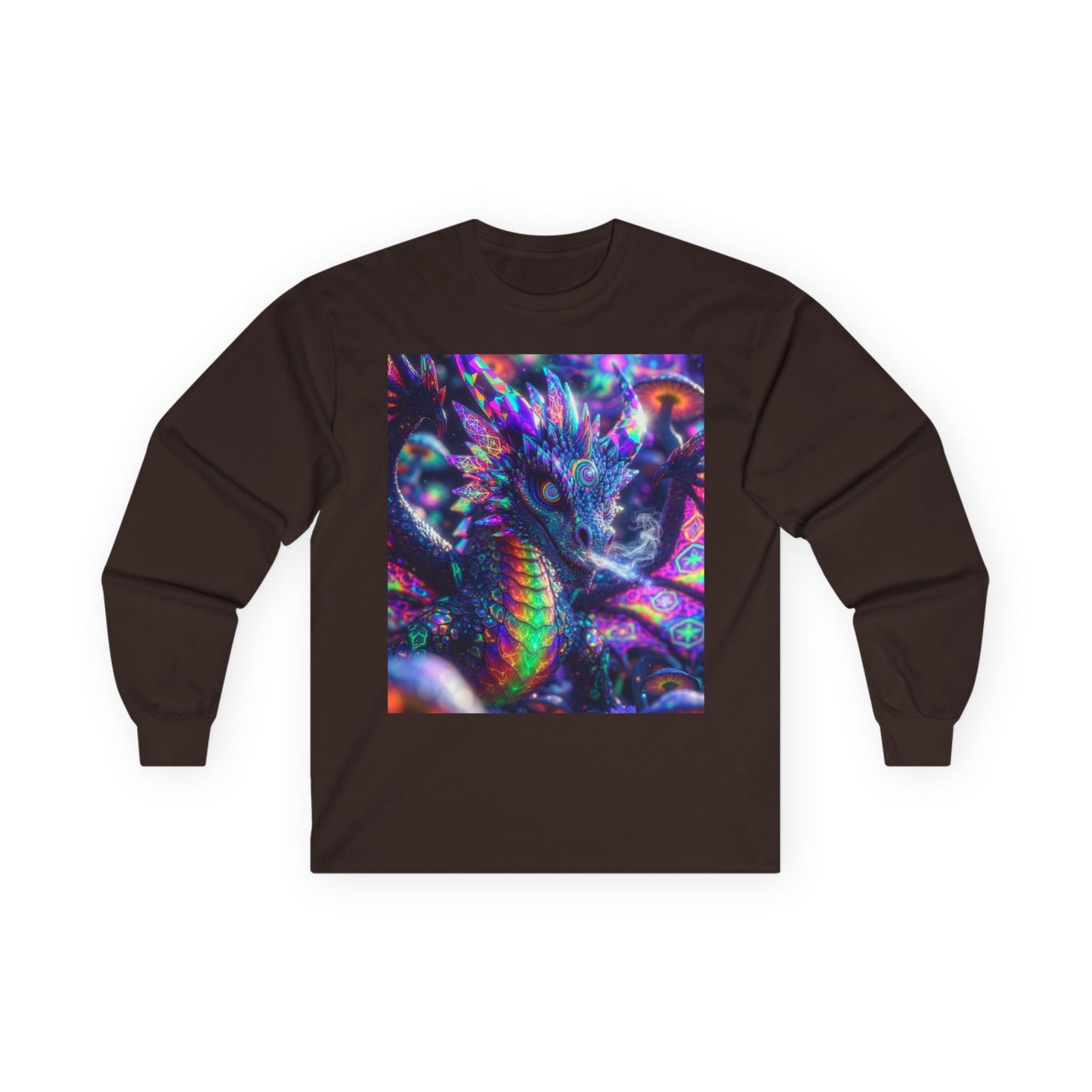 Psychedelic Dragon Long Sleeve Tee — Neon Fantasy Dragon Graphic