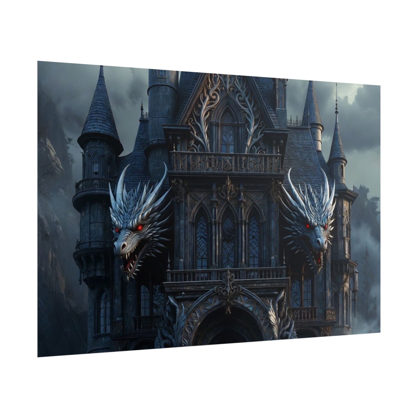 Gothic Dragon Castle Rolled Poster — Dark Fantasy Wall Art