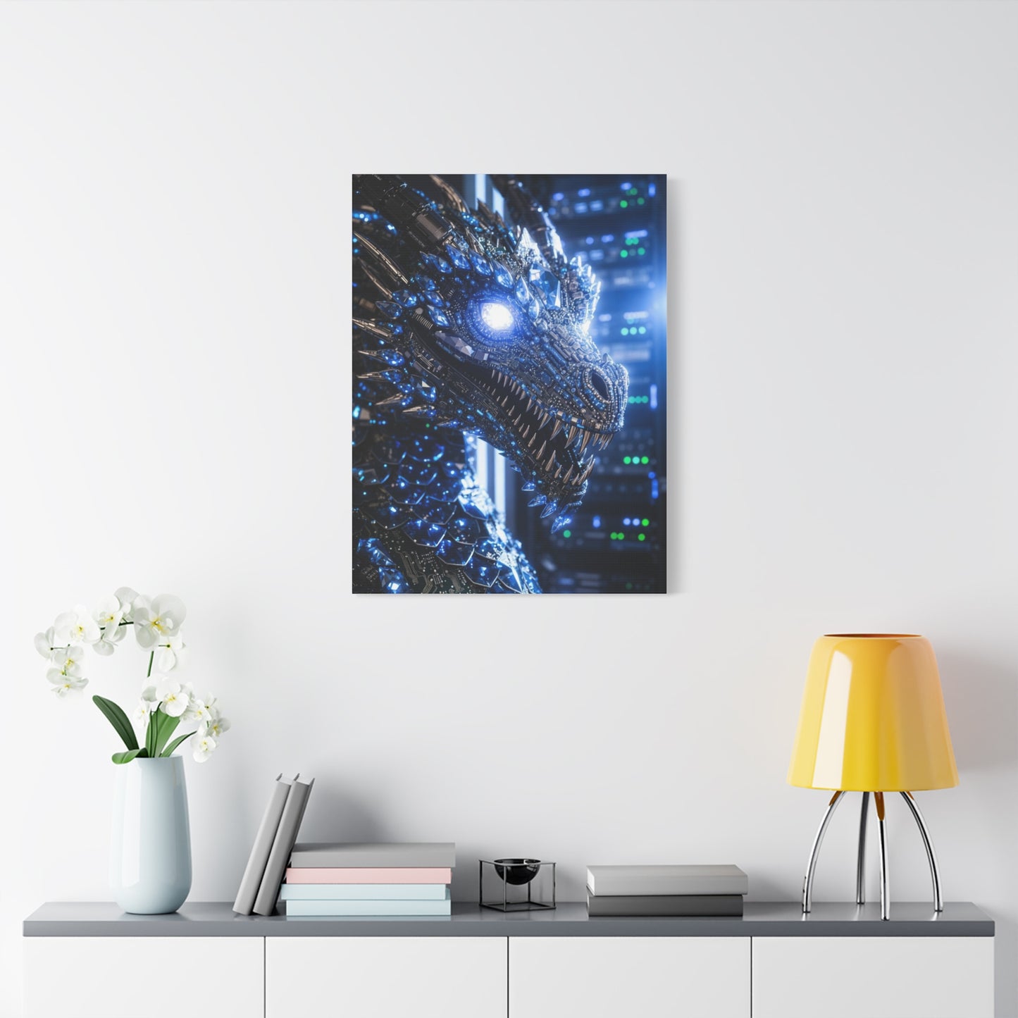 Cyber Dragon Canvas Print — Futuristic Metallic Dragon Wall Art