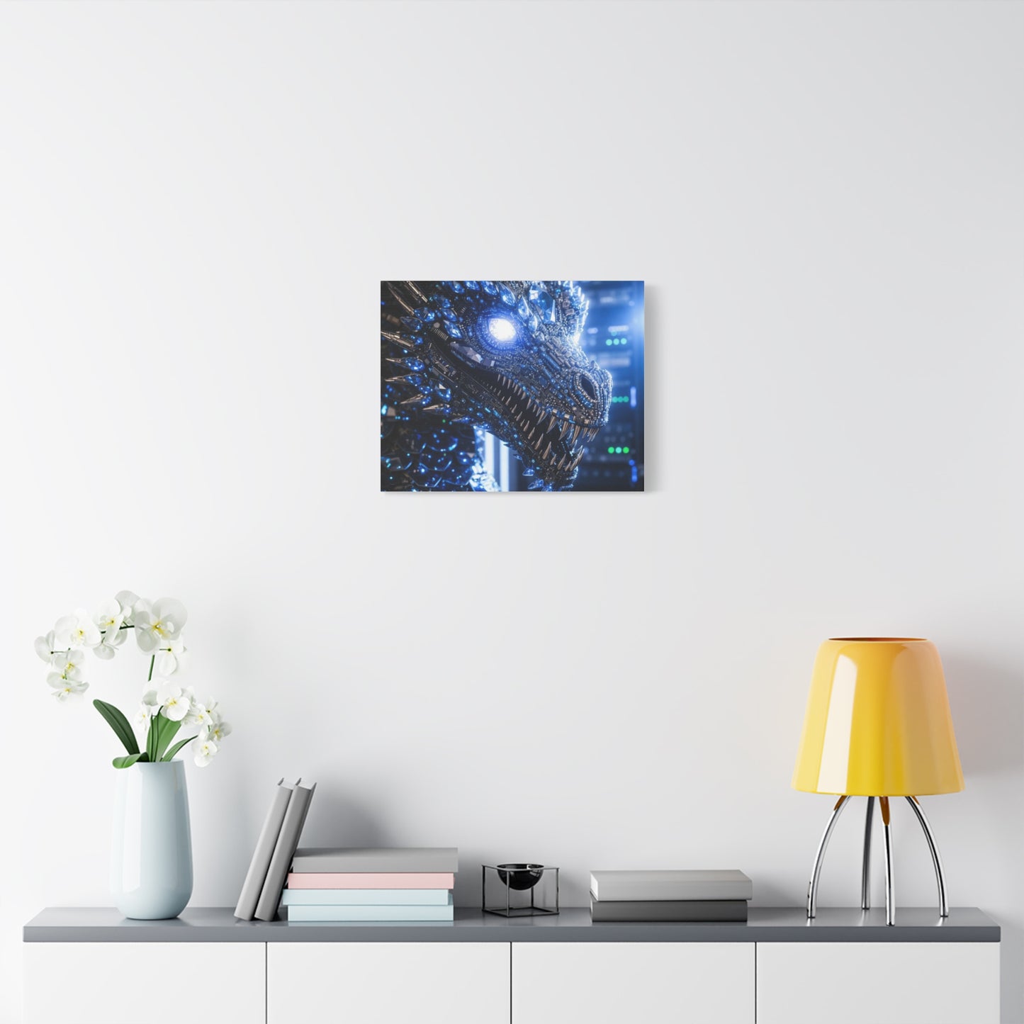 Cyber Dragon Canvas Print — Futuristic Metallic Dragon Wall Art