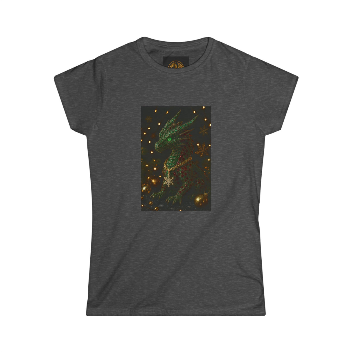 A Magical Christmas Women’s Tee — Emerald Dragon & Stars Graphic Shirt