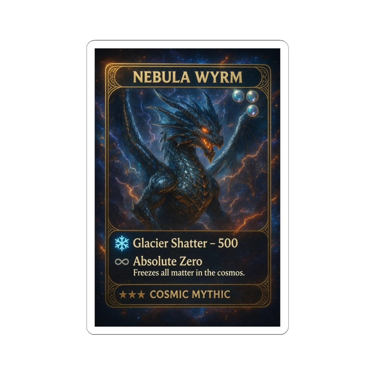A Nebula Wyrm Trading Card Sticker – Cosmic Dragon Game Art Kiss-Cut Sticker
