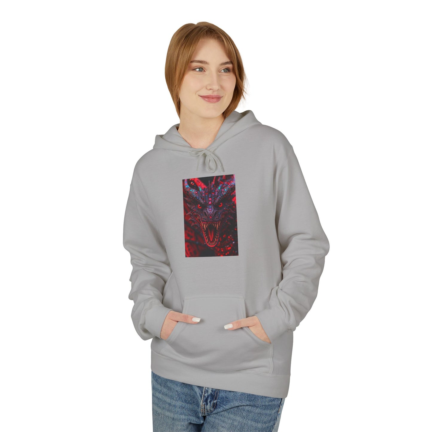 Abstract Red Dragon Marble Hoodie — Minimal Center Art Pullover