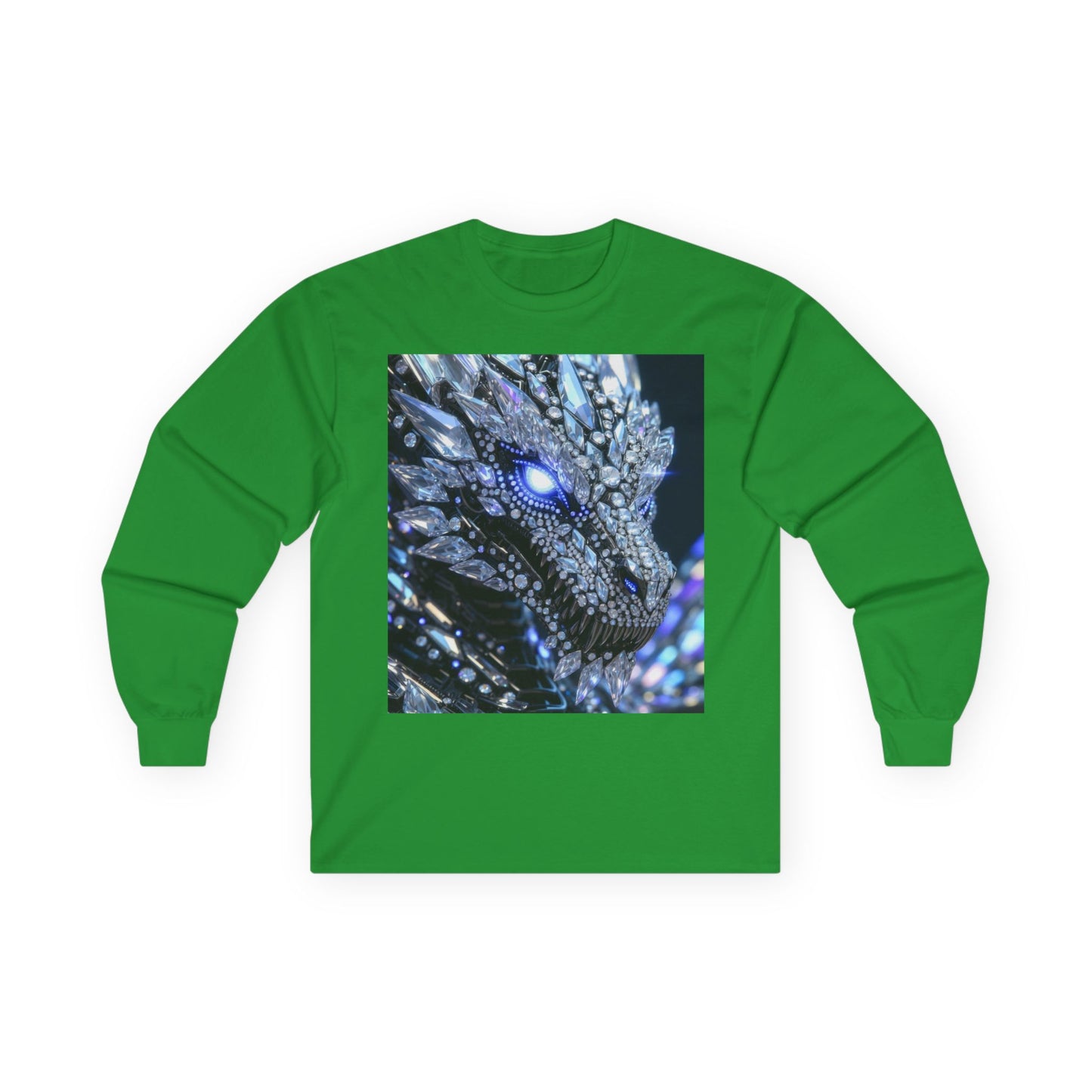 Dragon Art Long Sleeve Tee — Blue Crystal Dragon Graphic