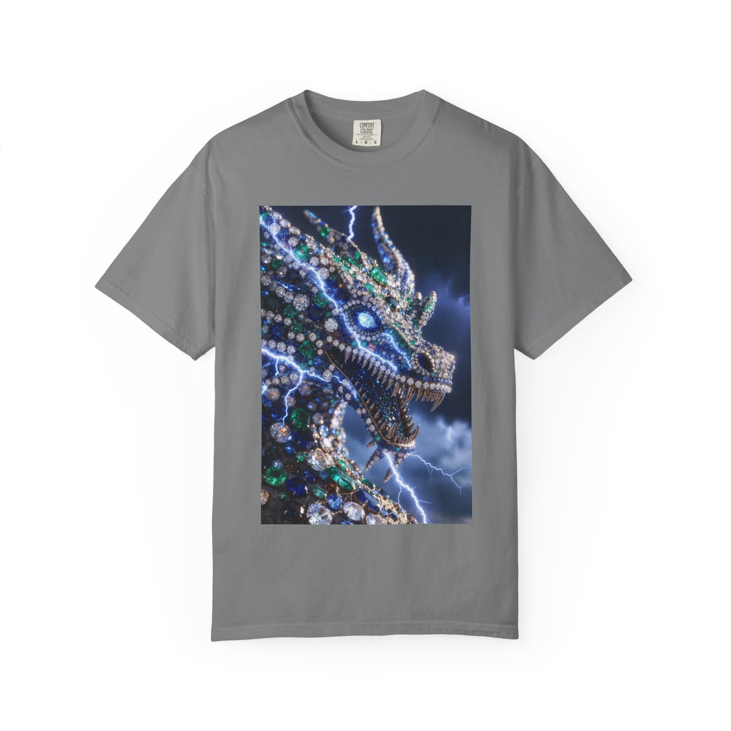 Dragon Lightning Graphic T-Shirt — Jewel-Studded Dragon Design