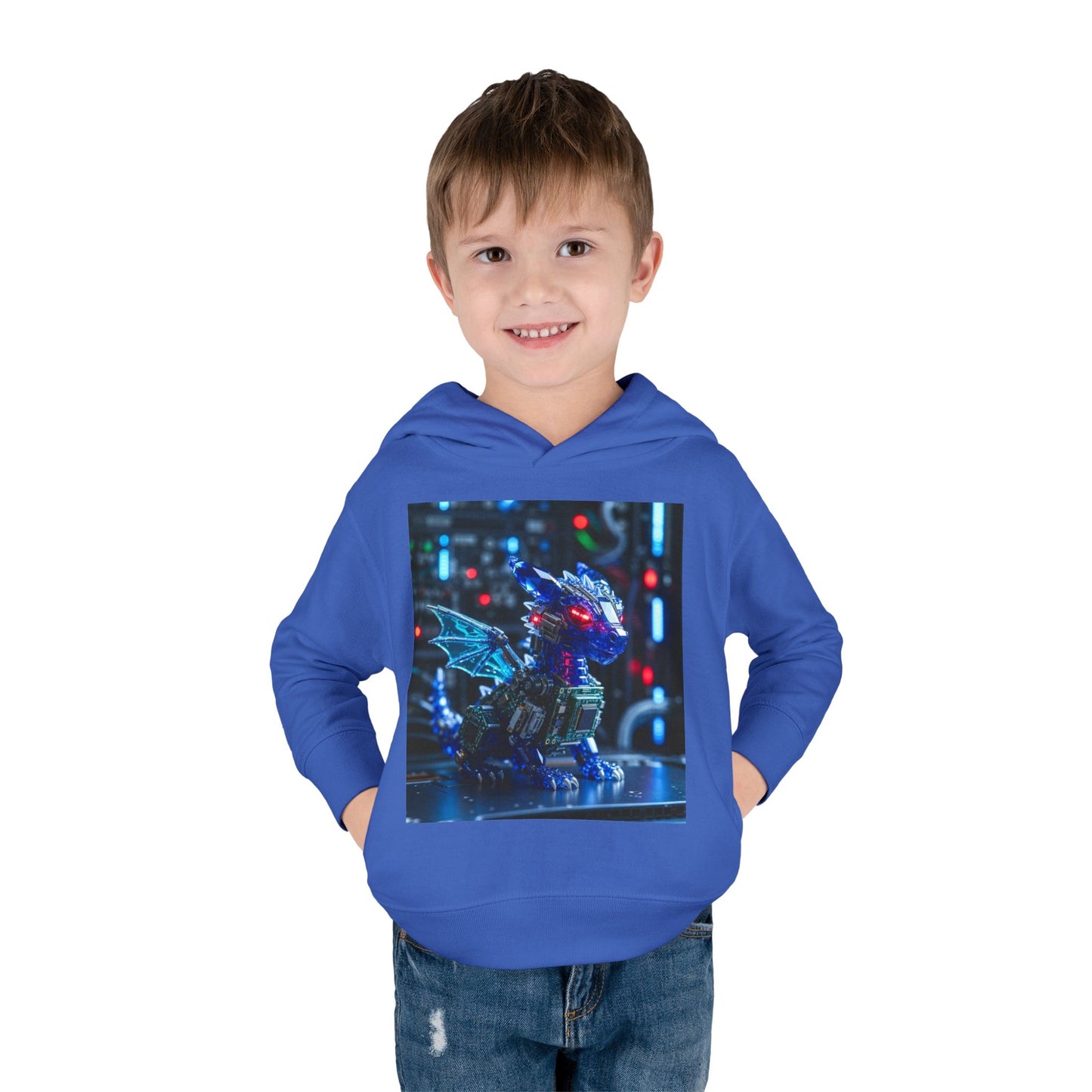 Toddler Hoodie — Neon Robot Dragon Pullover for Kids